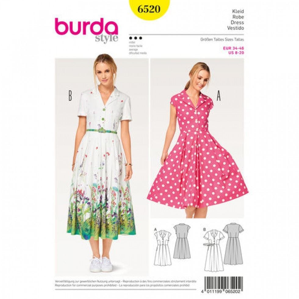 Burda Women's Sewing Pattern 6520 Dresses For 8 To 20 - Intermediate