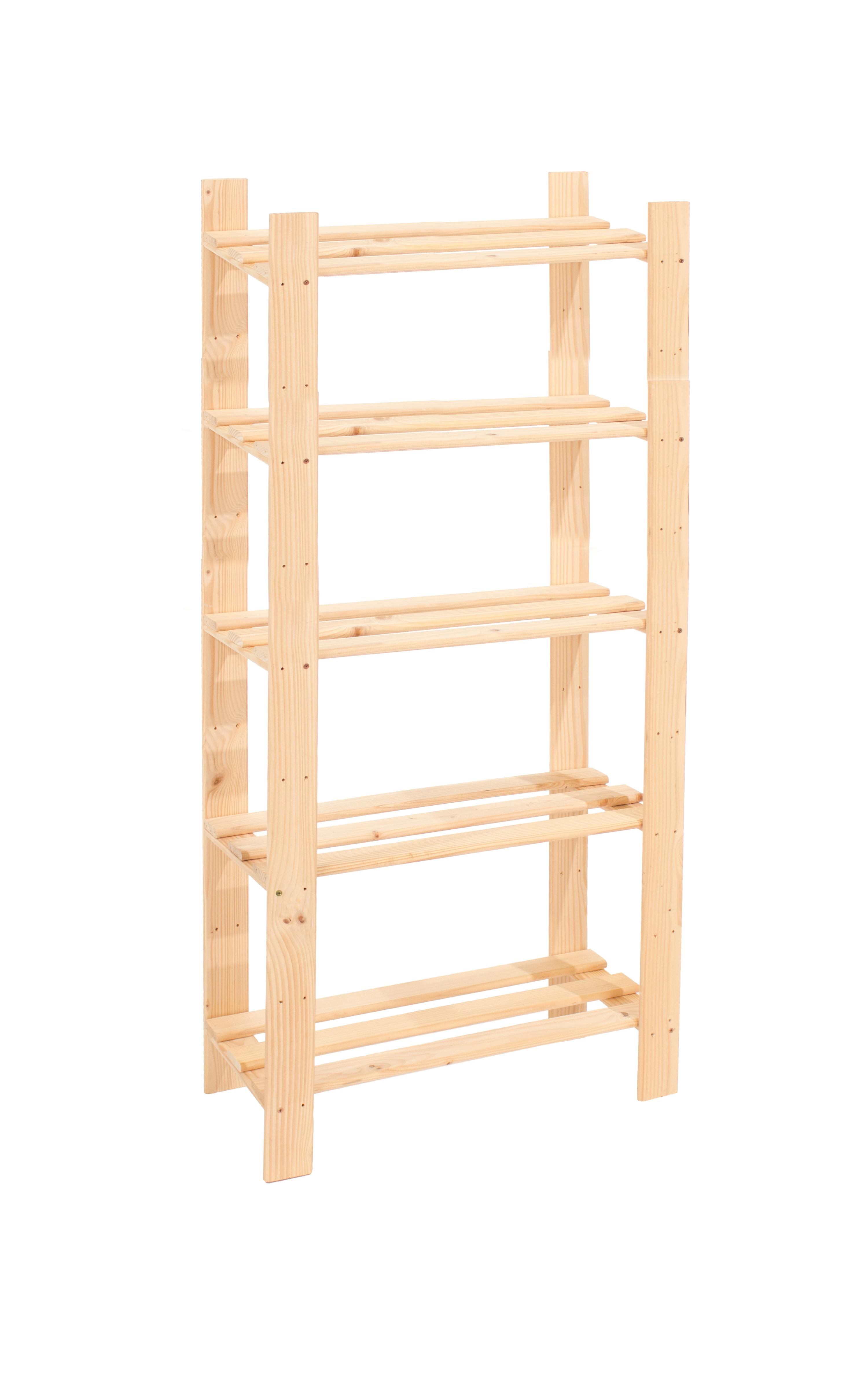 Rackhams 3-Shelf Freestanding Storage Rack Unit, Solid Pine - 5-Shelf