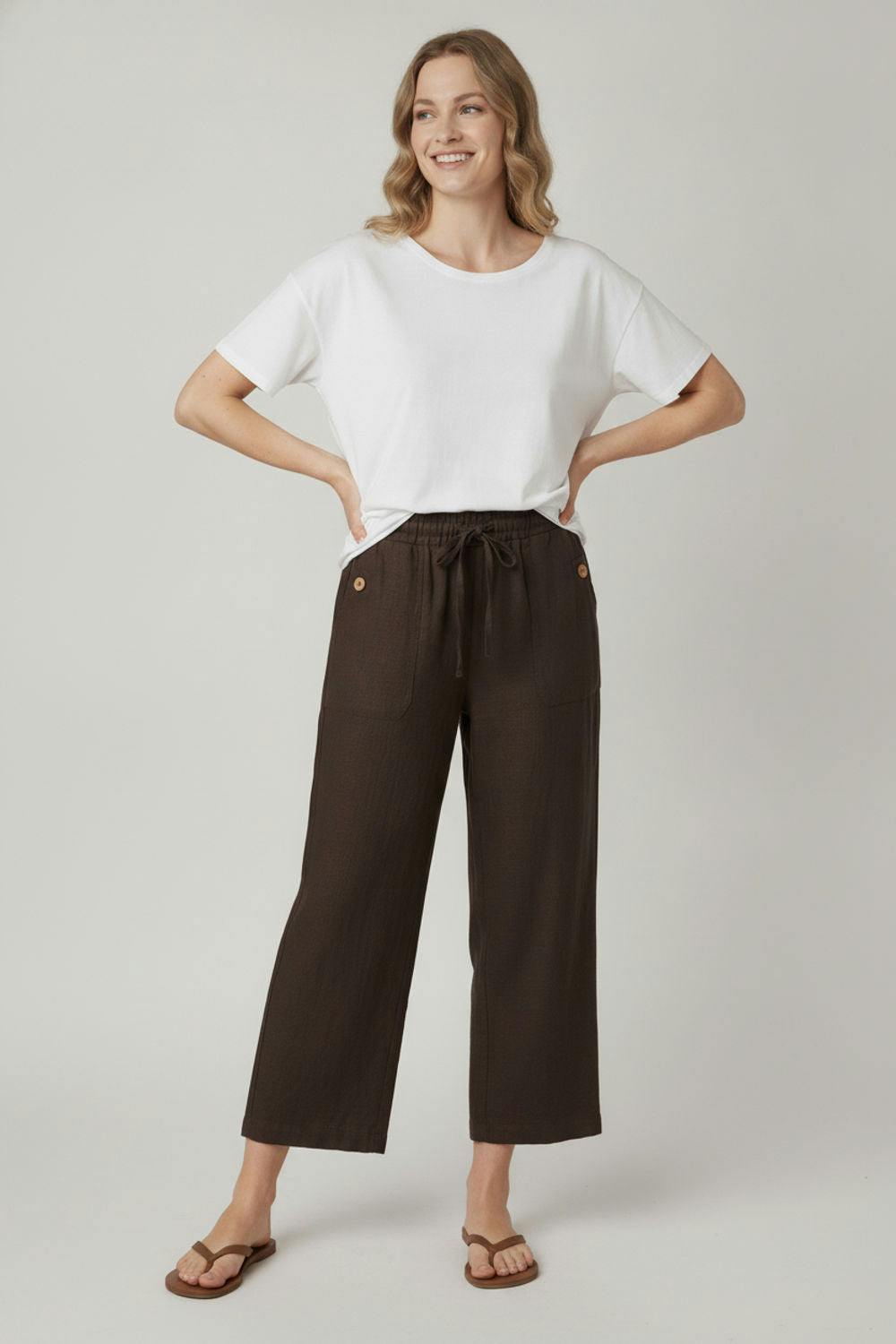 Izabel London Brown Drawstring High Waist Relaxed Trousers - 16