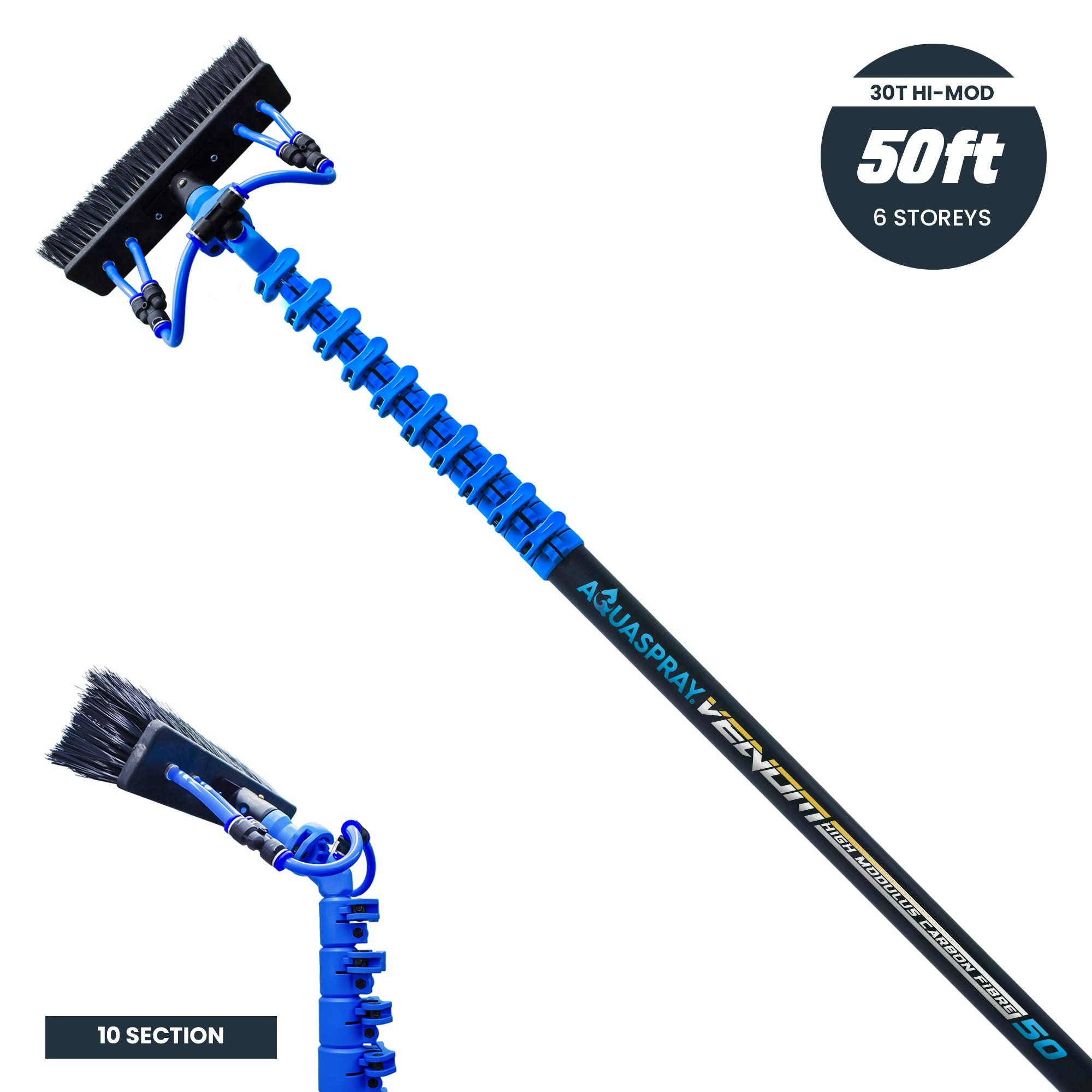 Rackhams ® Venom 50Ft 30T High-Mod Waterfed Window Cleaning Pole – 10-Section