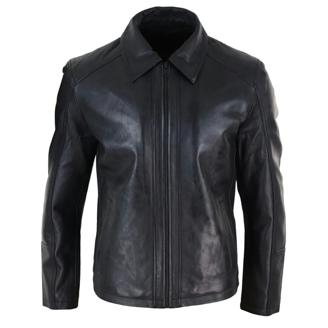 Infinity Leather Men's Black Leather Company Leather Jacket Tan Zipped Classic Soft Napa - 3XL