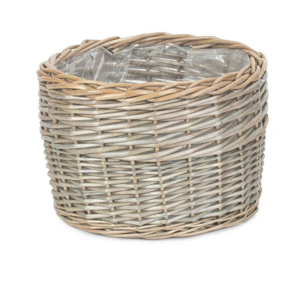 Rackhams Red Round Antique Wash Wicker Planter - Medium - Antique Wash