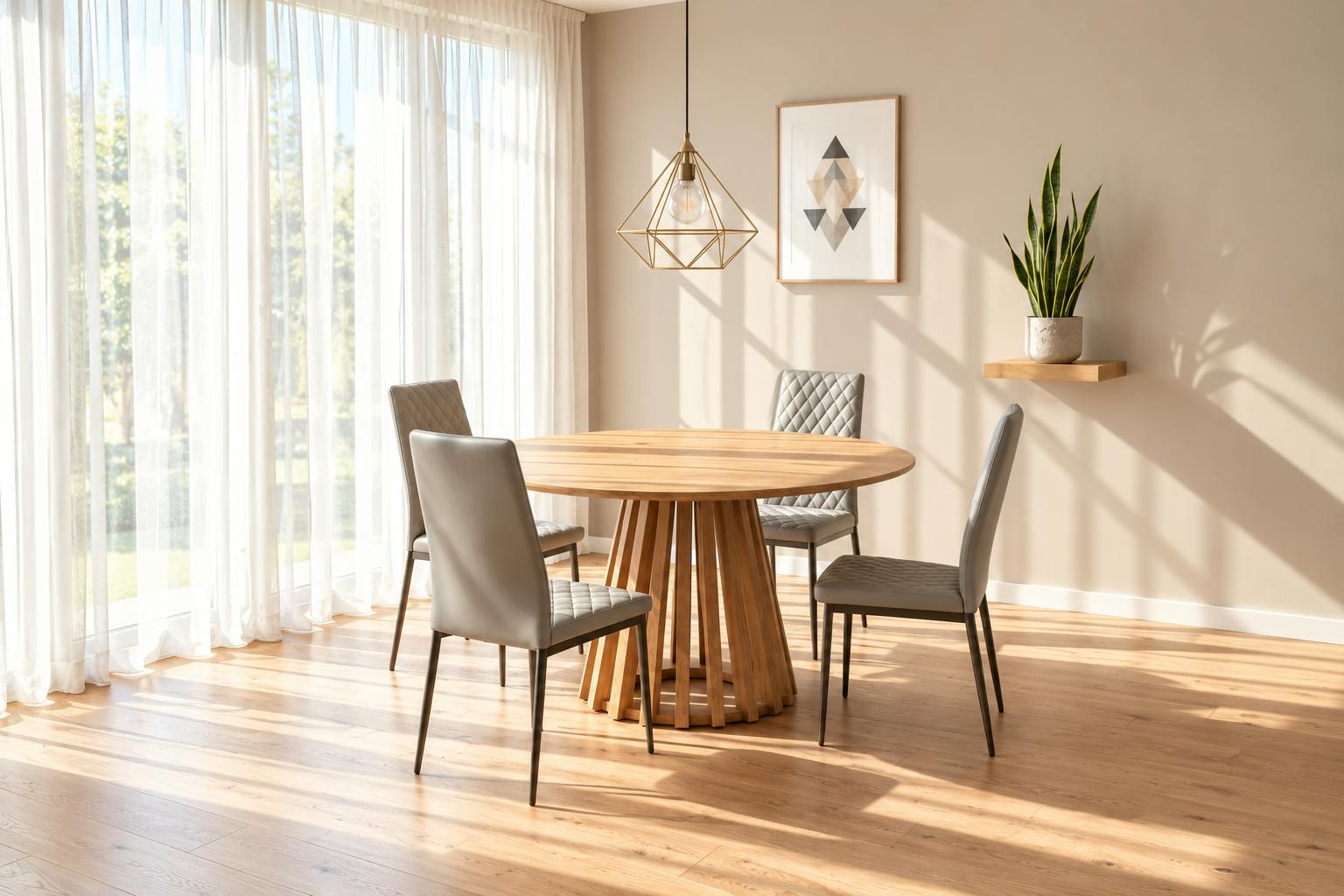Outdoor Living Gray Kayci Round Oak Dining Table With 4 Emily Chairs