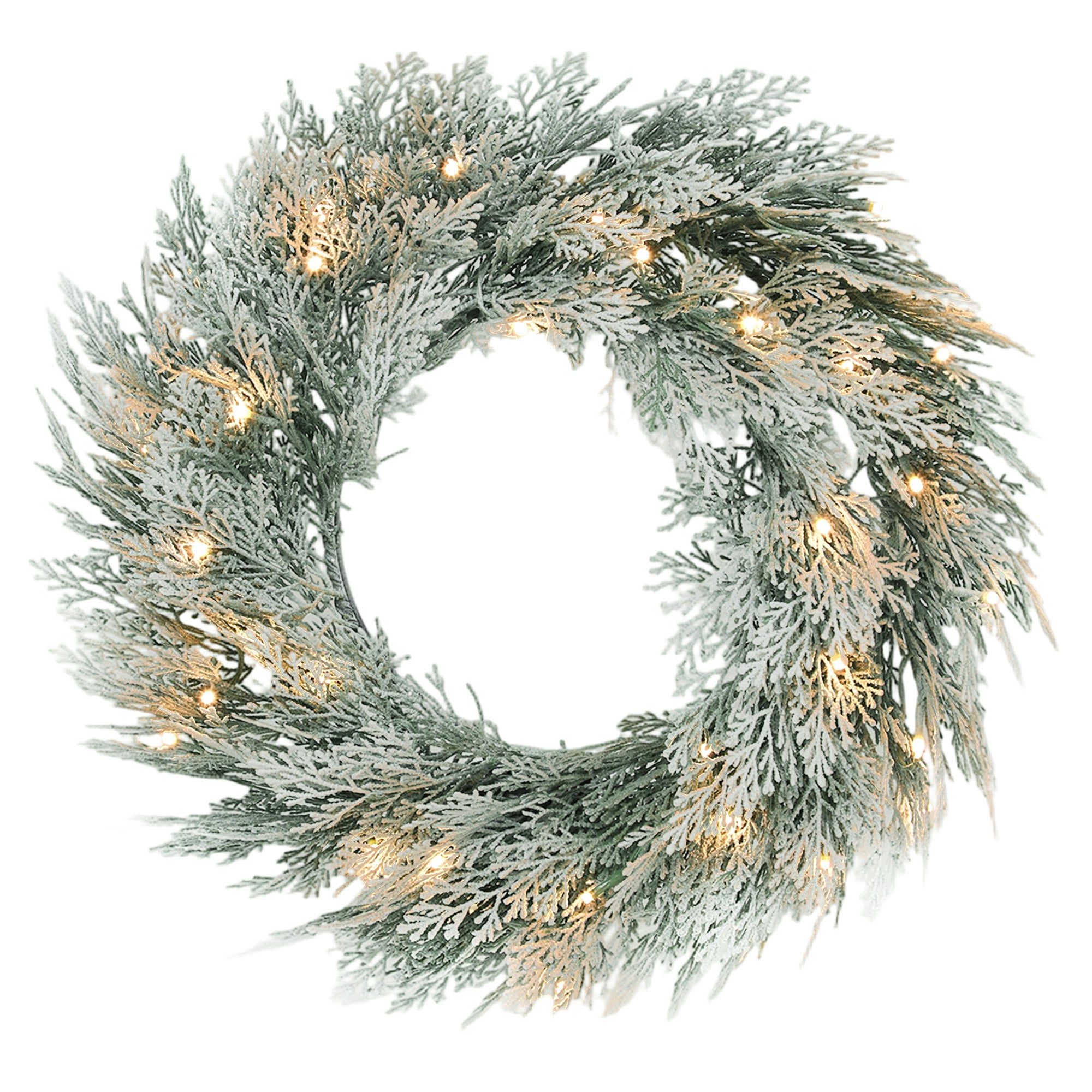 Rackhams Green 60 Cm Prelit Christmas Wreath, Flocked Front Door Wreath With Timer - Pe, Metal - Christmas Wreath