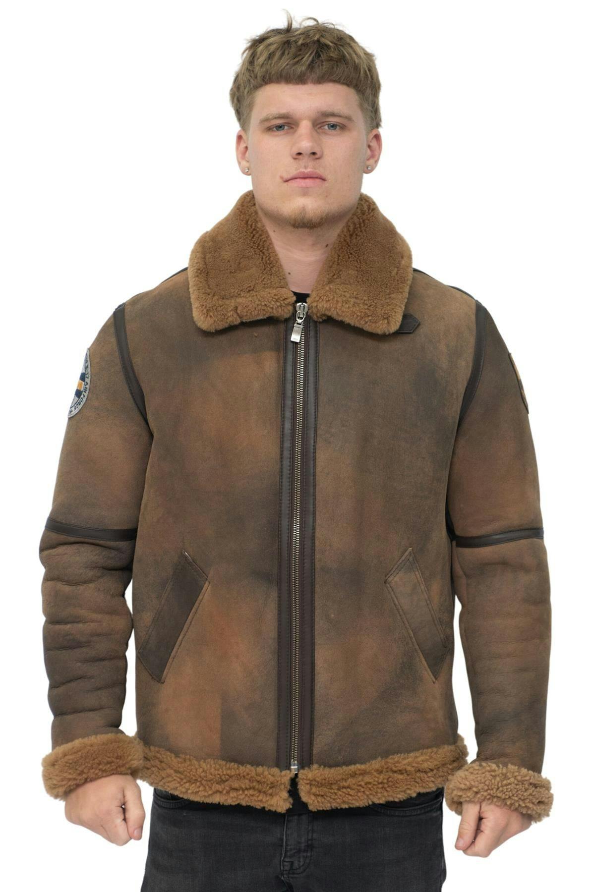 Infinity Leather Men's Brown B3 Sheepskin Ww2 Bomber Jacket-Arnsberg - Uk 4XL | Eu 58 | Us 48