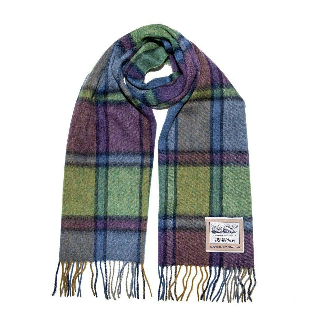 Heritage Traditions Pure Wool Check Scarf - Moss Check