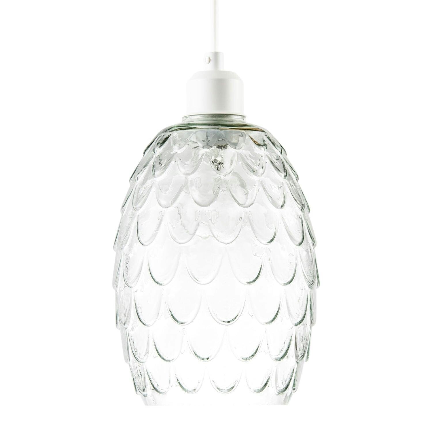 B&Q - Modern Clear Embossed Glass Pendant Light Shade With Scalloped Pattern - Image 3