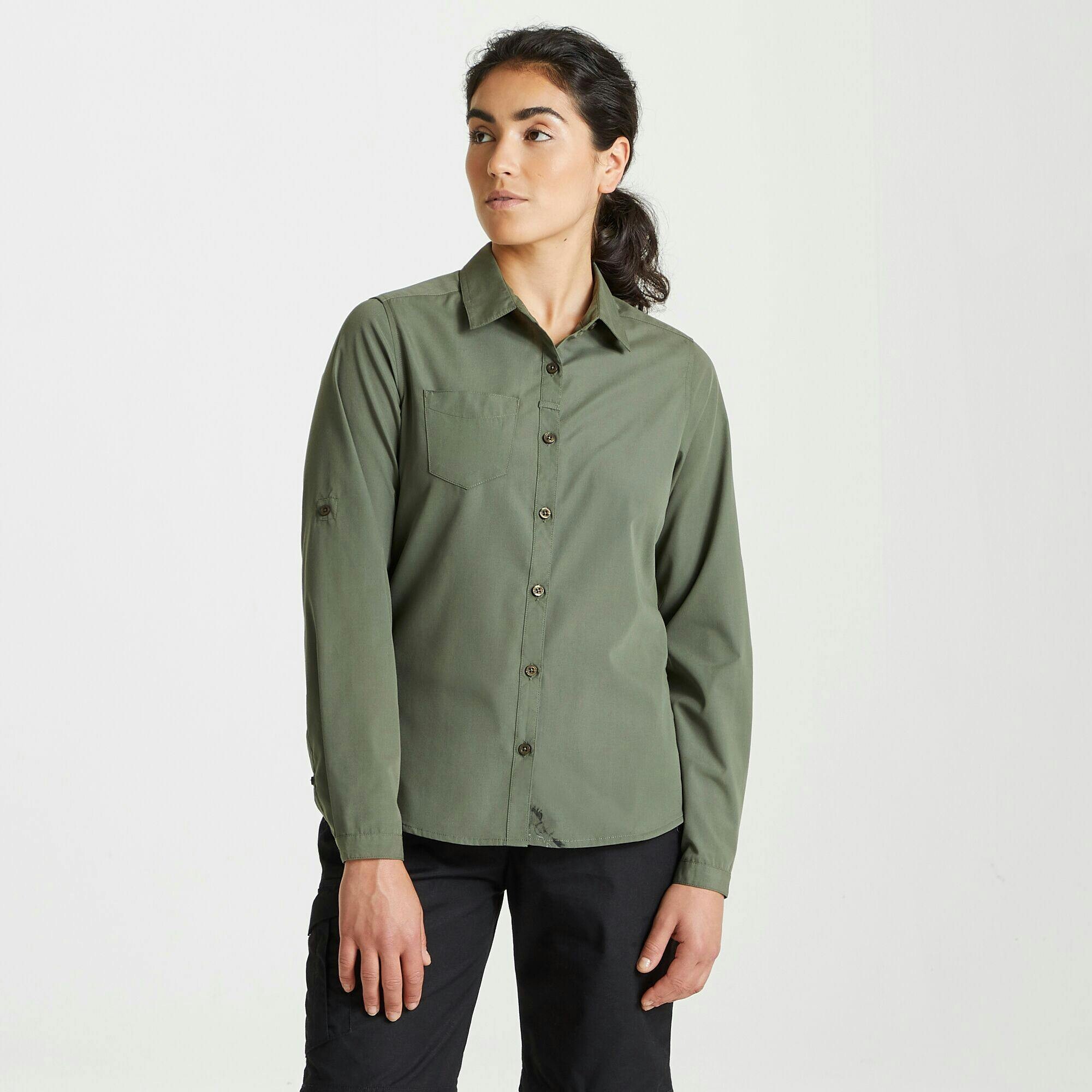 Craghoppers Women's Green / Expert Kiwi Long-Sleeved Shirt - Cedar - 8 Uk - Cedar - 65% Recycled Polyester/35% Cotton
