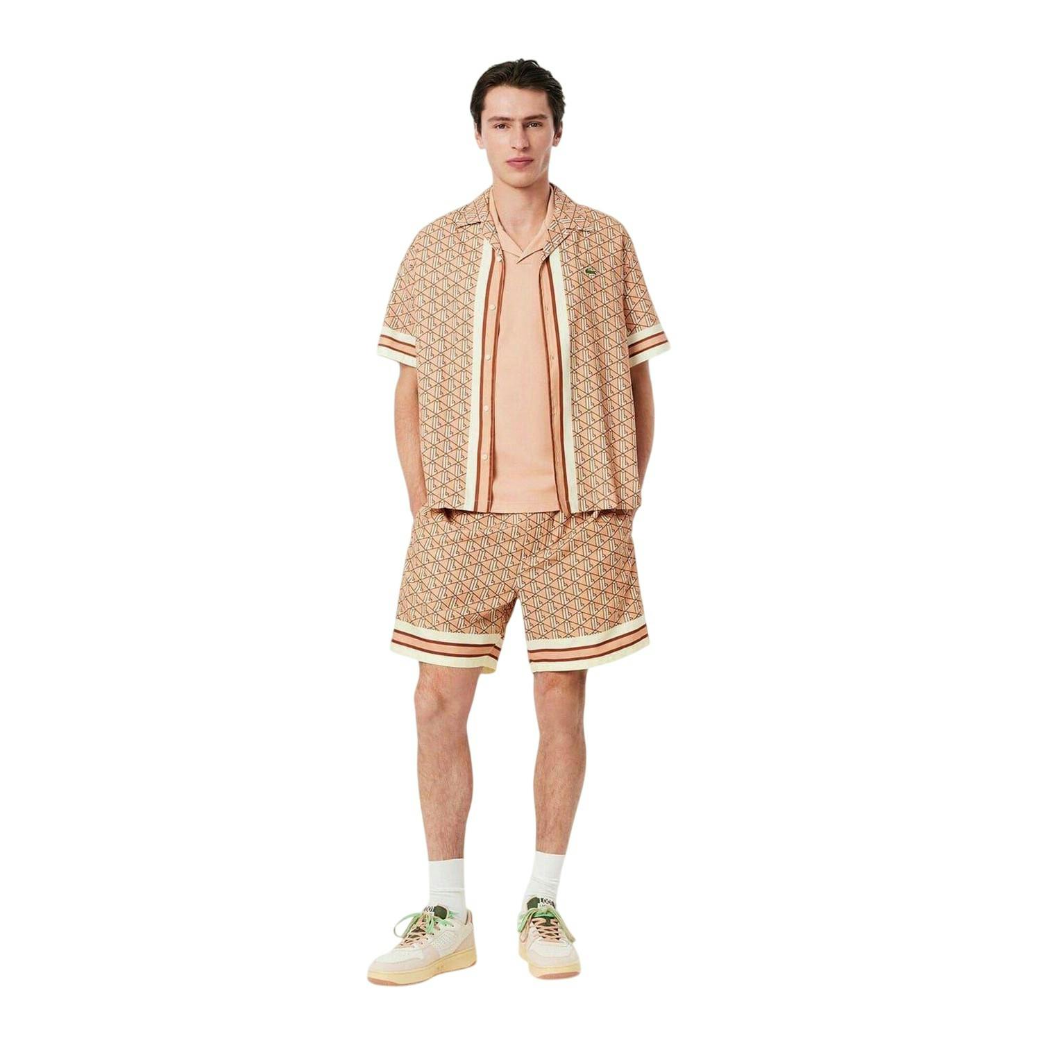 Lacoste Men's Geometric Pattern Shorts - Latte - L - Latte - 100% Mixed