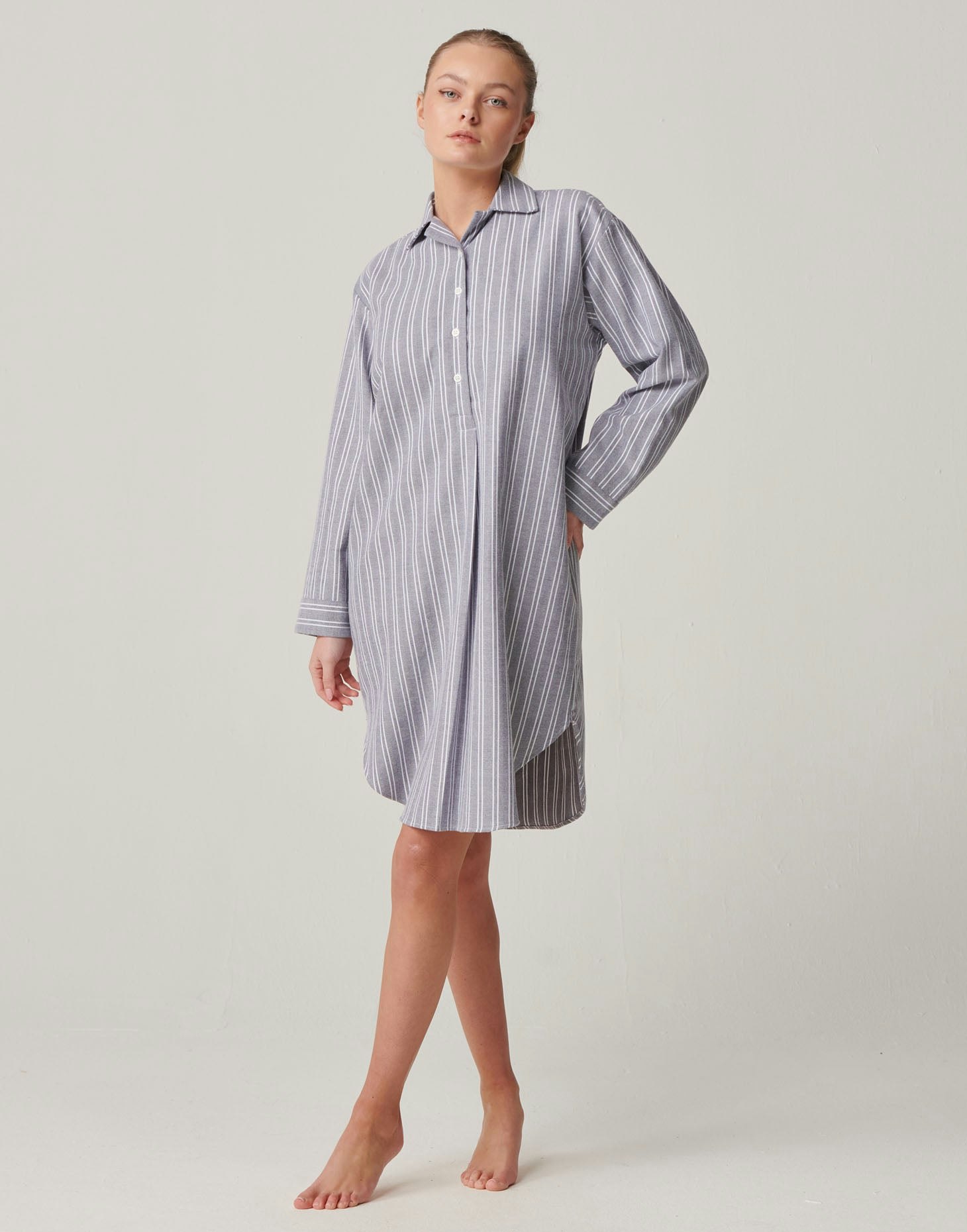 British Boxers Women's Brushed Cotton Nightshirt – Westwood Pebble Stripe - XX-Large