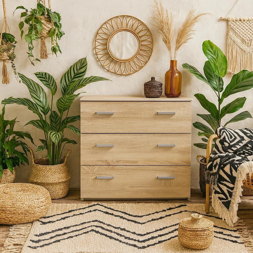 Rackhams Light Berlin Oak Effect Chest Of 3 Drawers