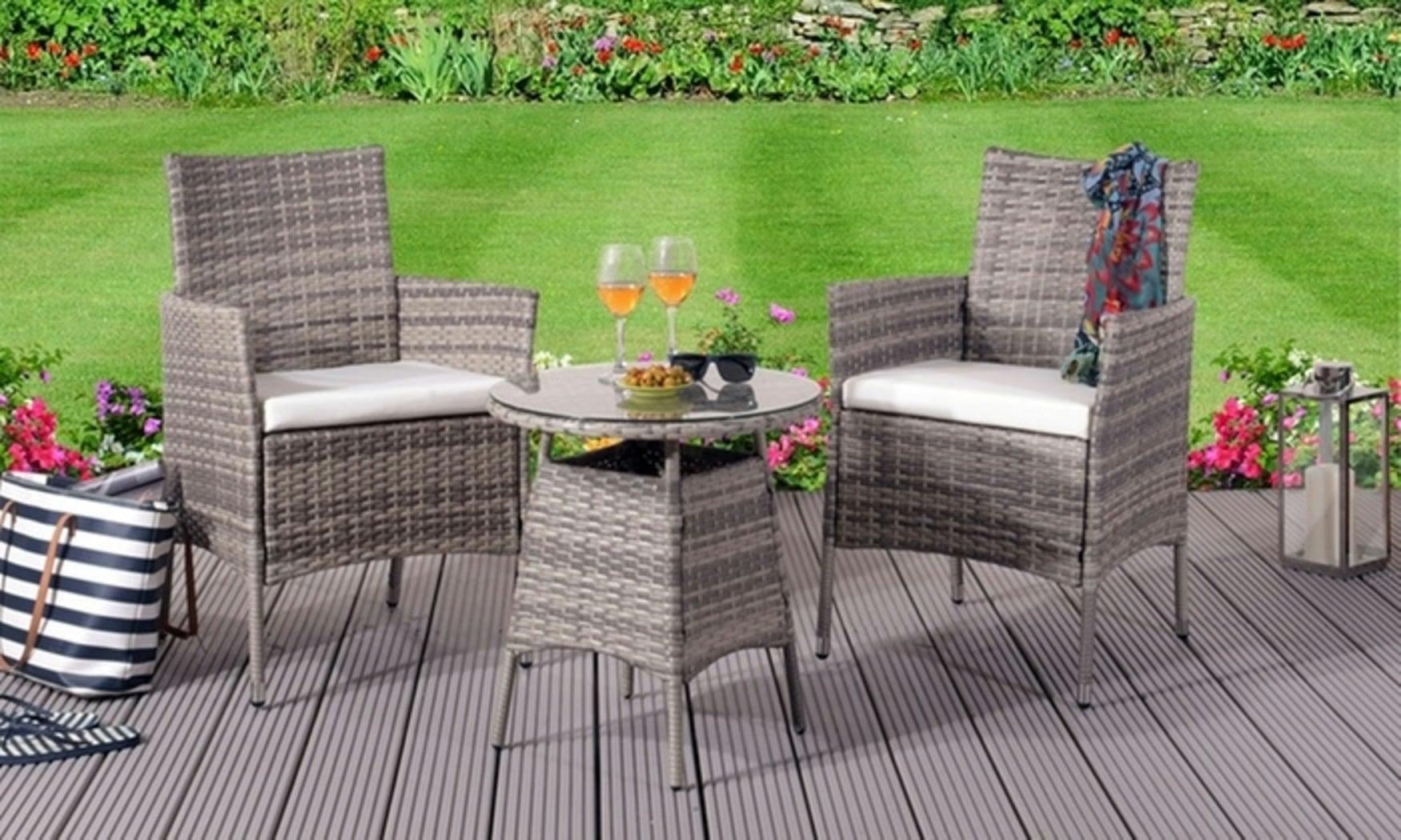 Rackhams Grey Stylish 3-Piece Rattan Garden Furniture Set - Perfect For Outdoor Leisure And Comfort - No