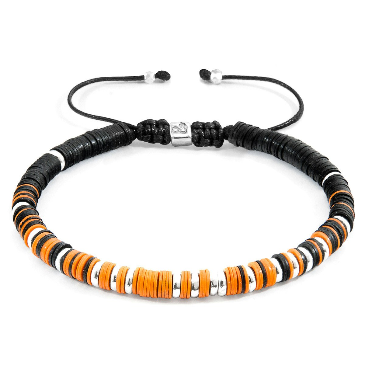 Anchor & Crew Orange/Silver Kariba And Vinyl Disc Macrame Bracelet - No Gift Wrapping
