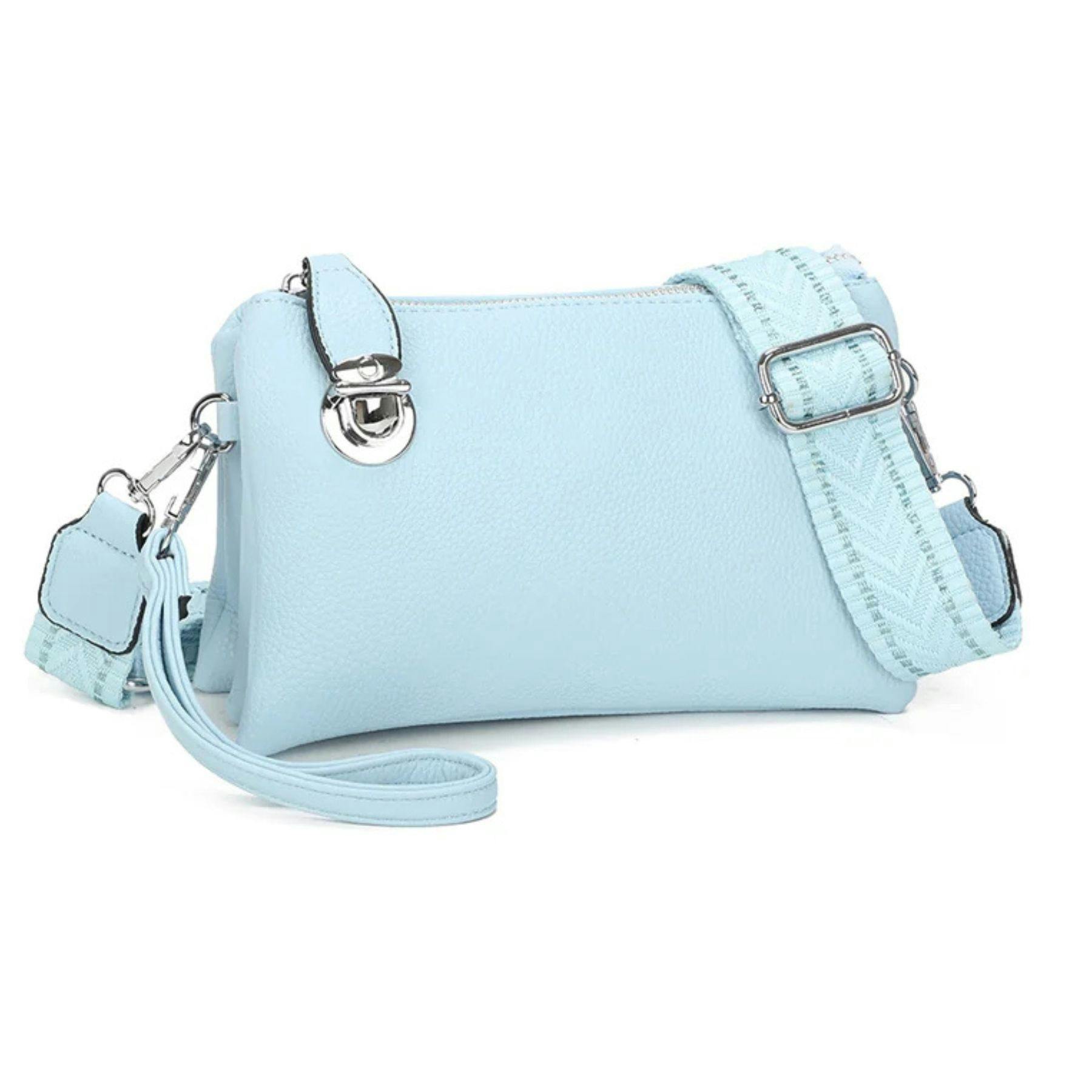 Love Emvy Silver Embolden Collection Faux Leather Crossbody Bag With Wrist Strap - Bluebell
