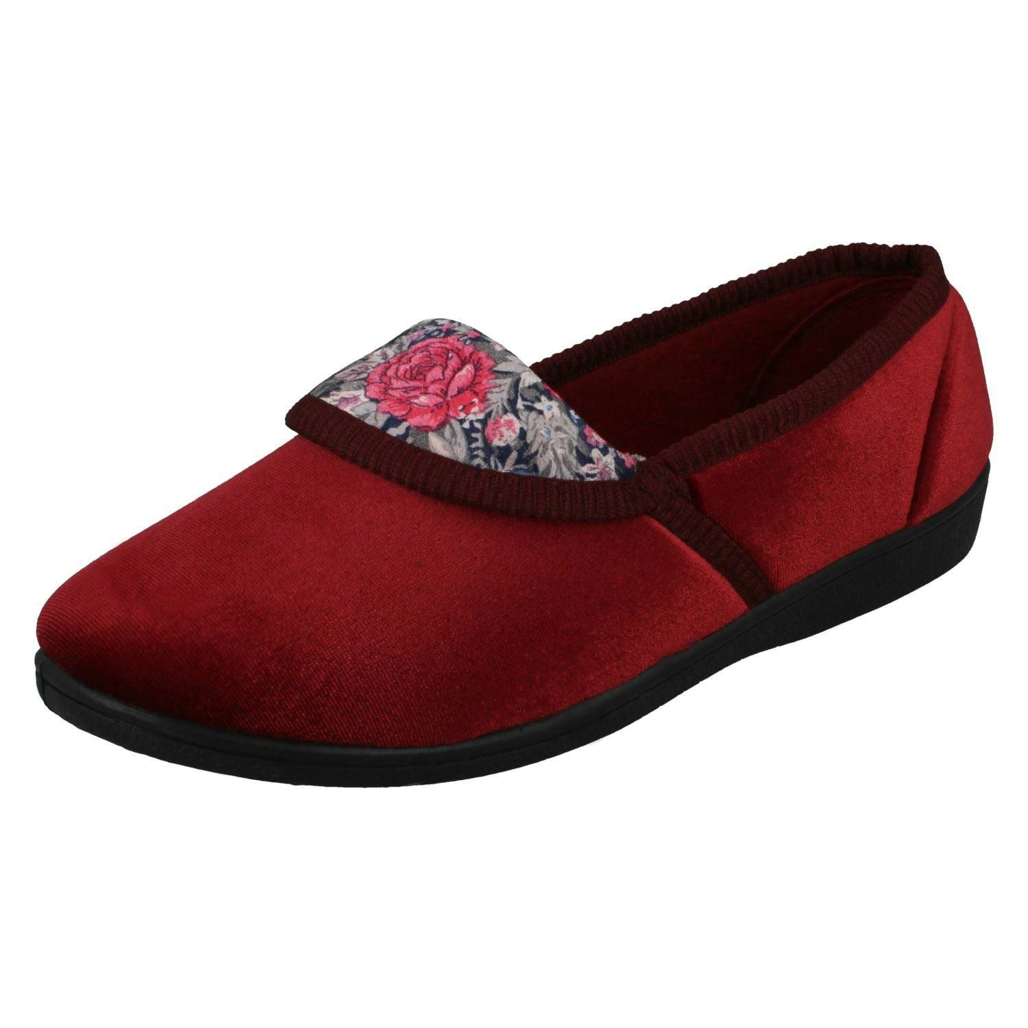 Spot On Women's Burgundy Floral Pattern Slippers - Uk 4