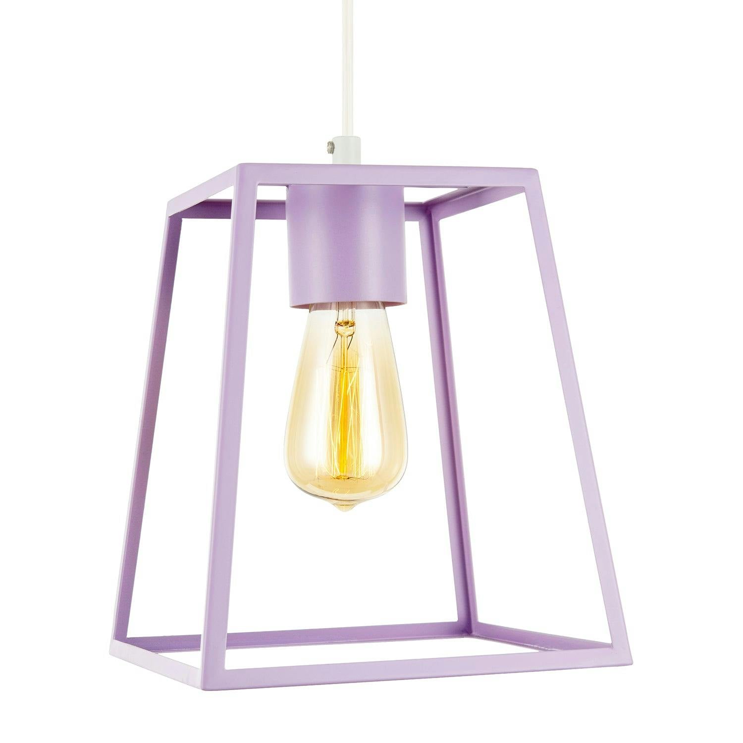 Happy Homewares Lilac Industrial Lantern Lamp Shade In Soft With Square Top And Bottom