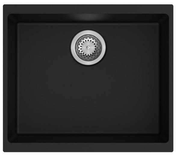 Rackhams Black Siena Inset & Undermount Large Single Bowl Reversible Granite Kitchen Sink With Strainer & Over Flow Kit