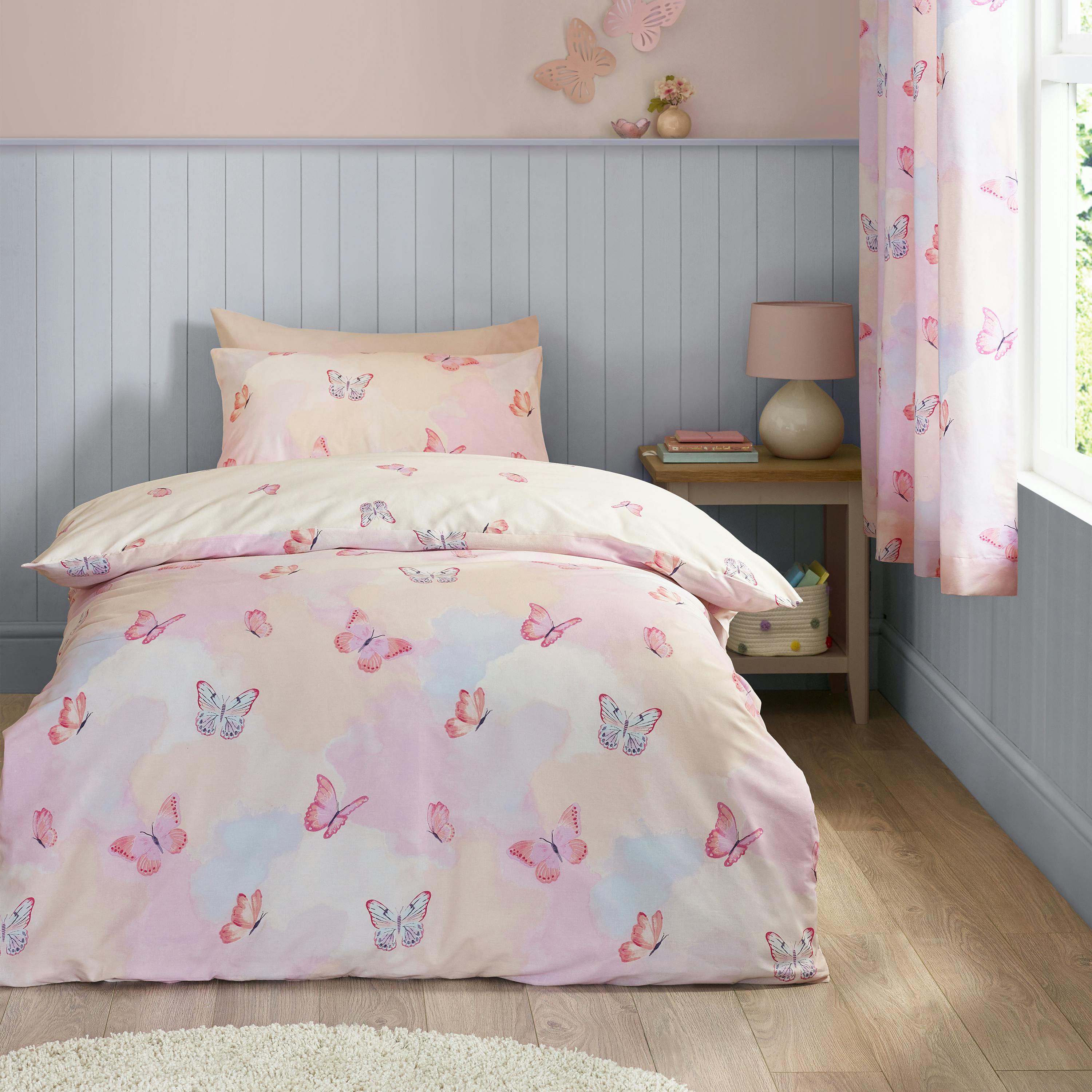 Rackhams Pink Ombre Butterflies Reversible Duvet Cover Set - Double