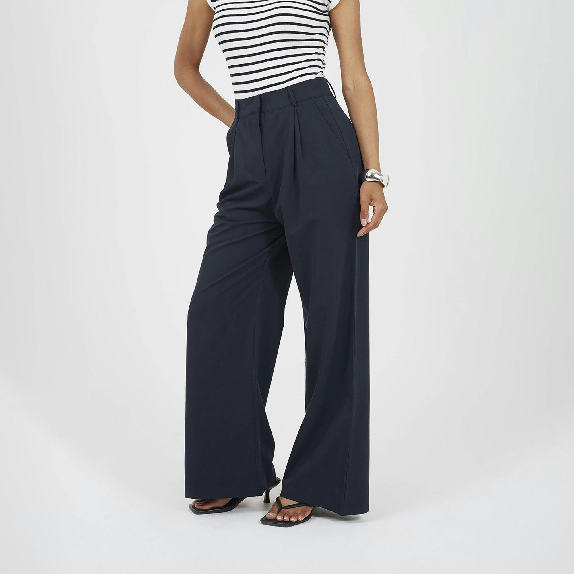 Brave Soul Tailored Straight Leg Trousers - Navy - Navy - M