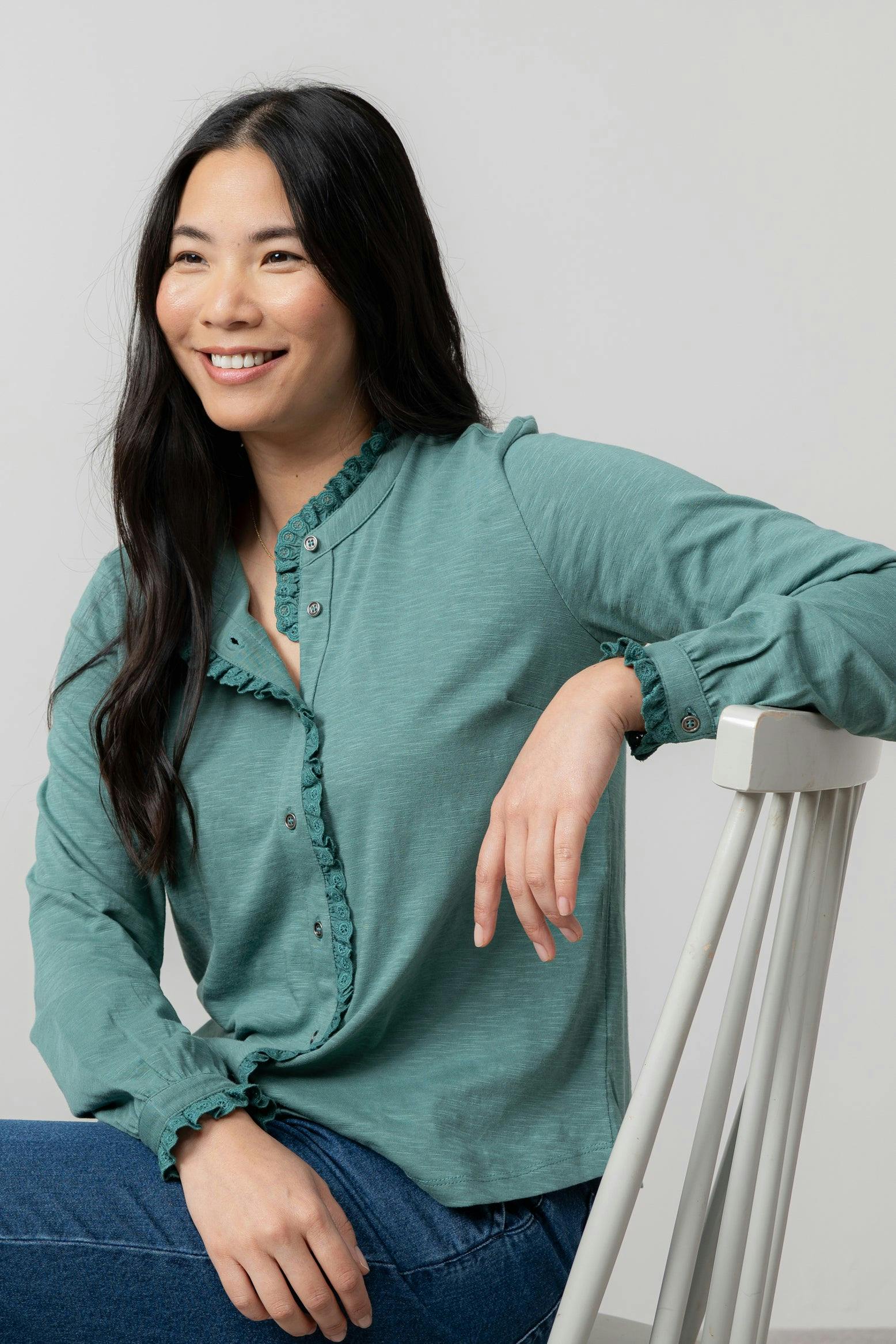Lily & Me Sage Frill Organic Cotton Blouse Sea Mist - Sea Mist - 10