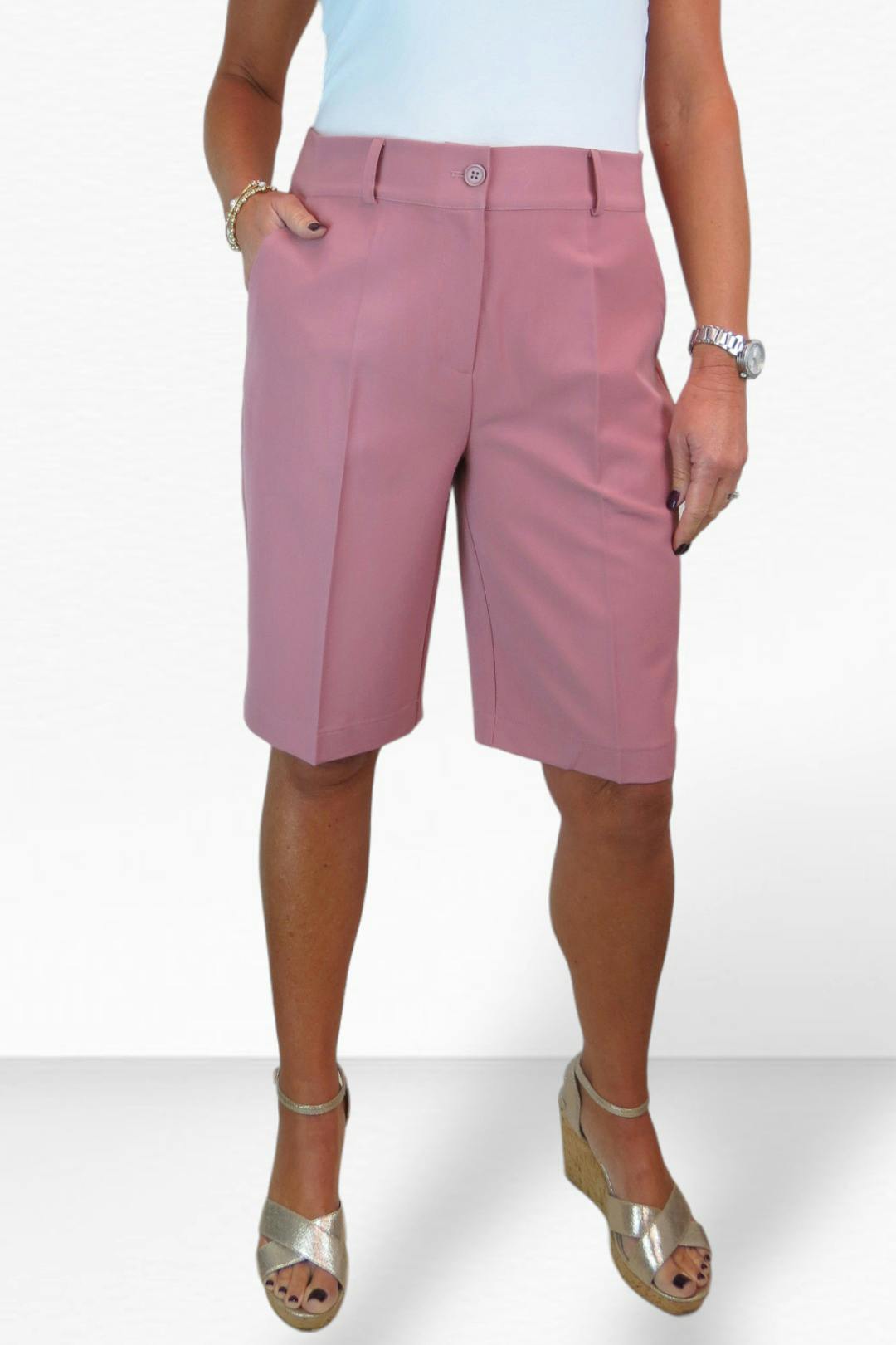 Paulo Due Women's Pink Smart Pleated Tailored Shorts - 22 - Dusty