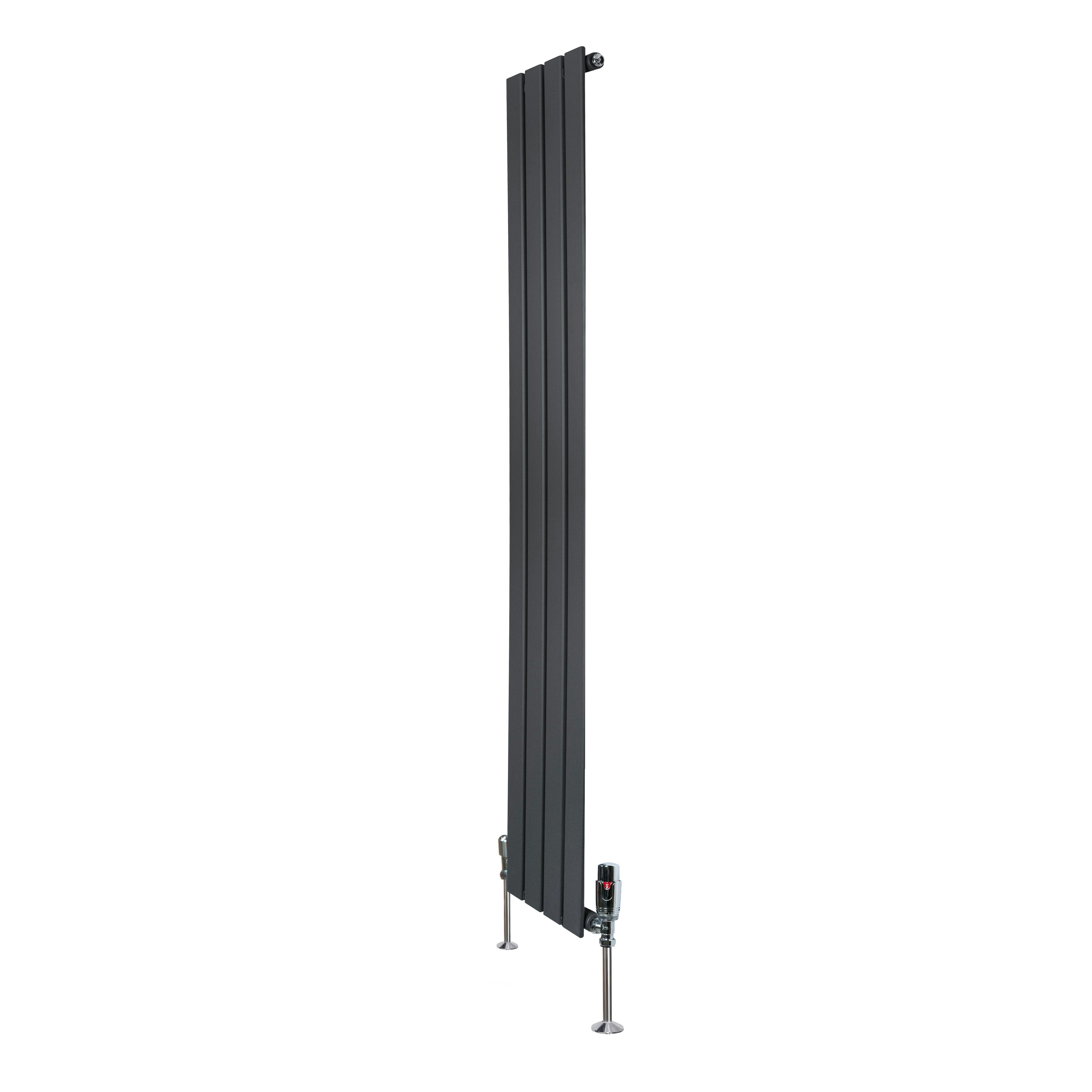 Monstershop Anthracite/Grey Flat Single Column Radiator & Valves – 1600Mm X 280Mm –