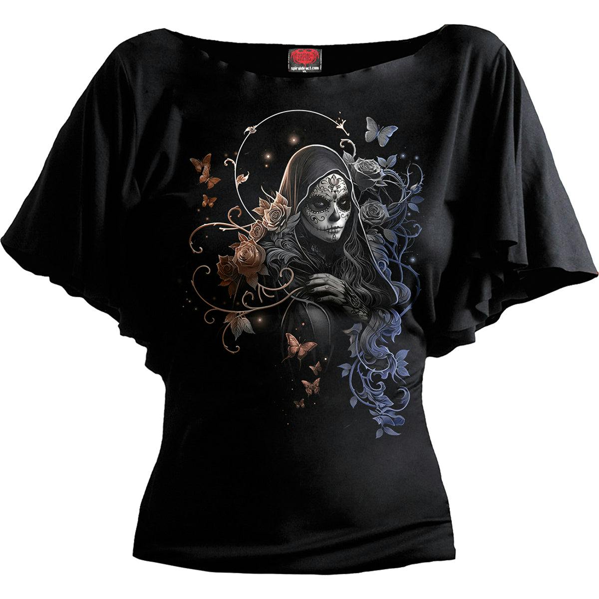 Spiral Direct Black Gothic Grace - Boat Neck Bat Sleeve Top - 3XL - Digital - Digital