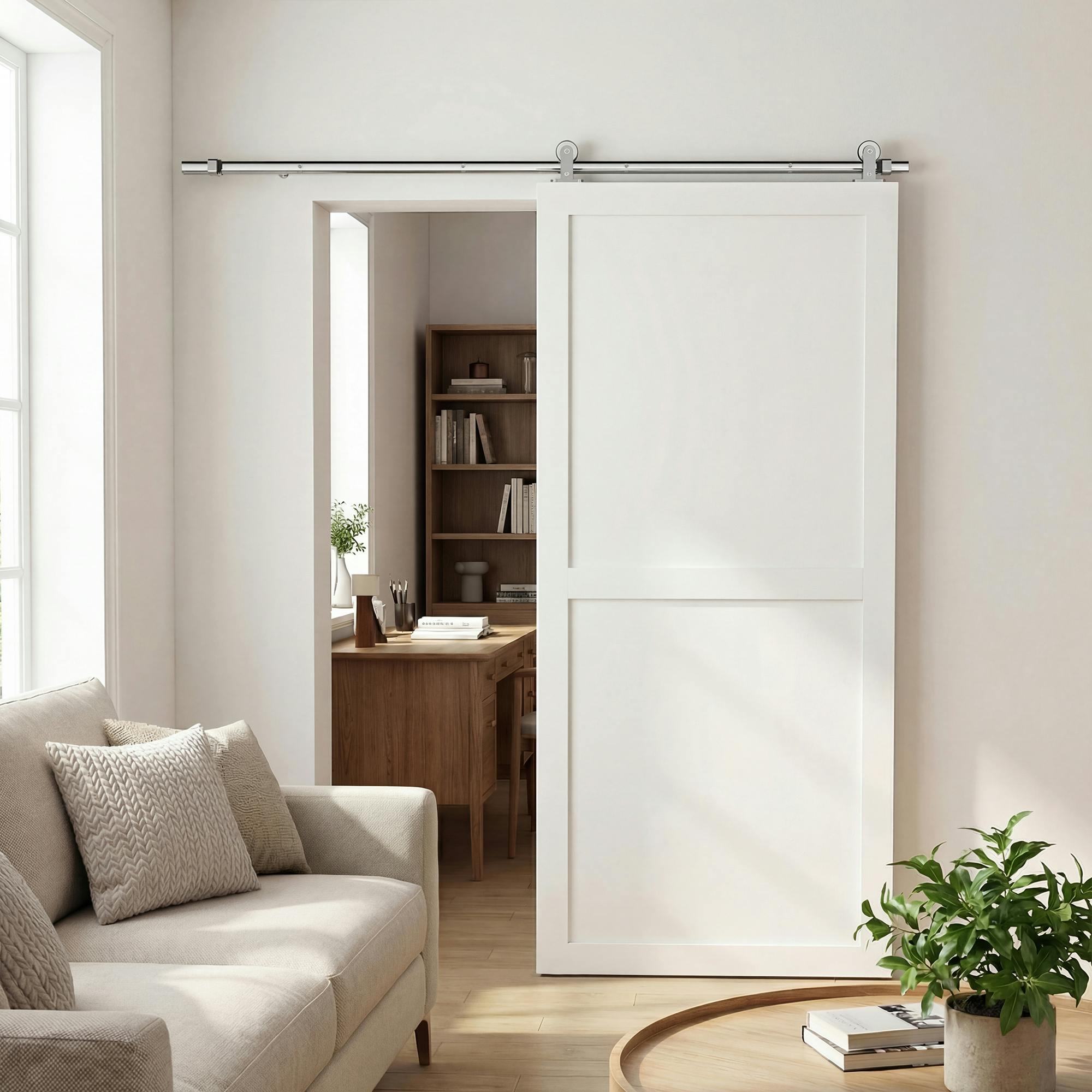 Rackhams Sliding Door Hardware Kit Smooth Quiet Sliver Tone - 200L X 2.5W X 2.5H Cm