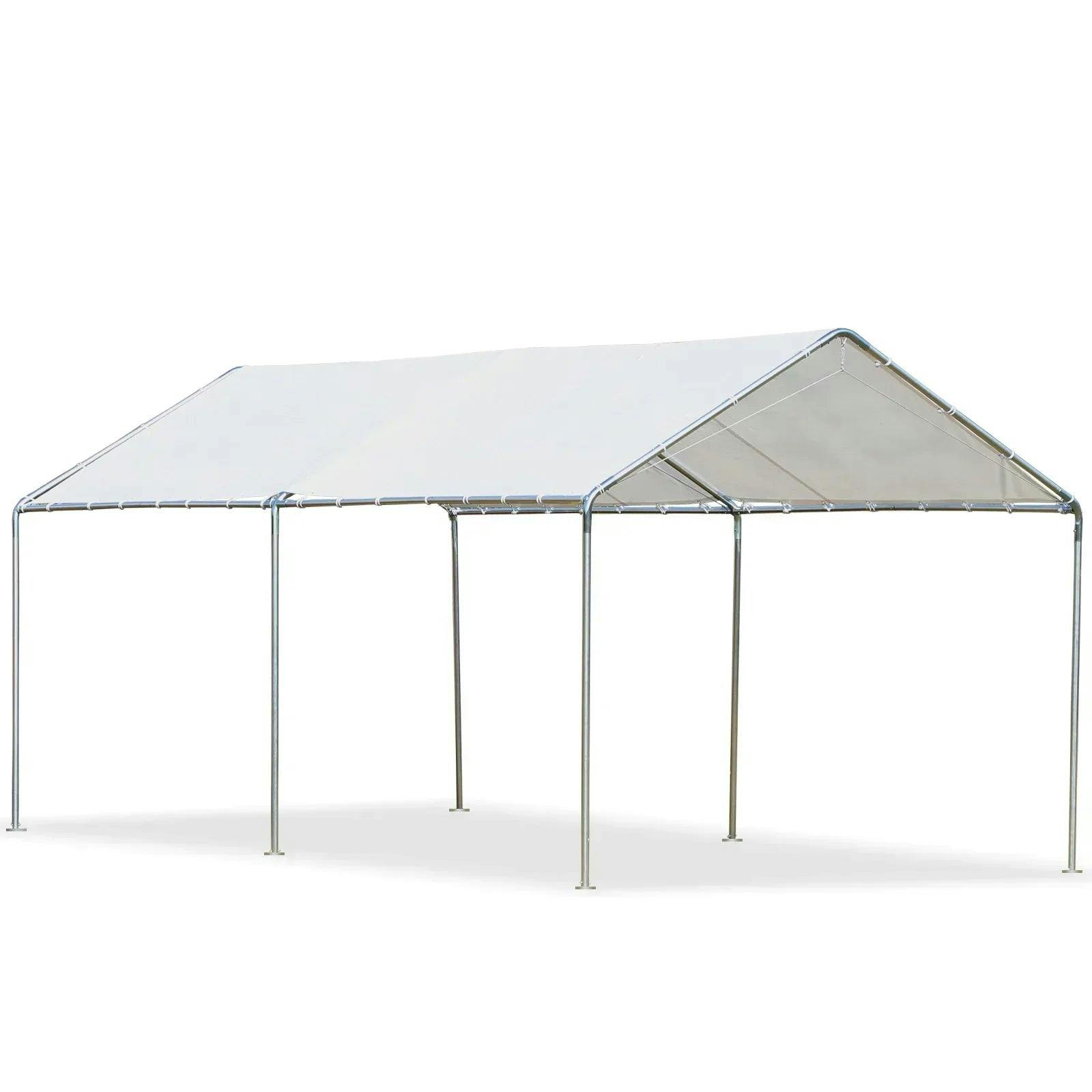 Outsunny 2-Rooms Outdoor Carport Galvanized Steel Frame Tent Uv Resistant White - Image 5