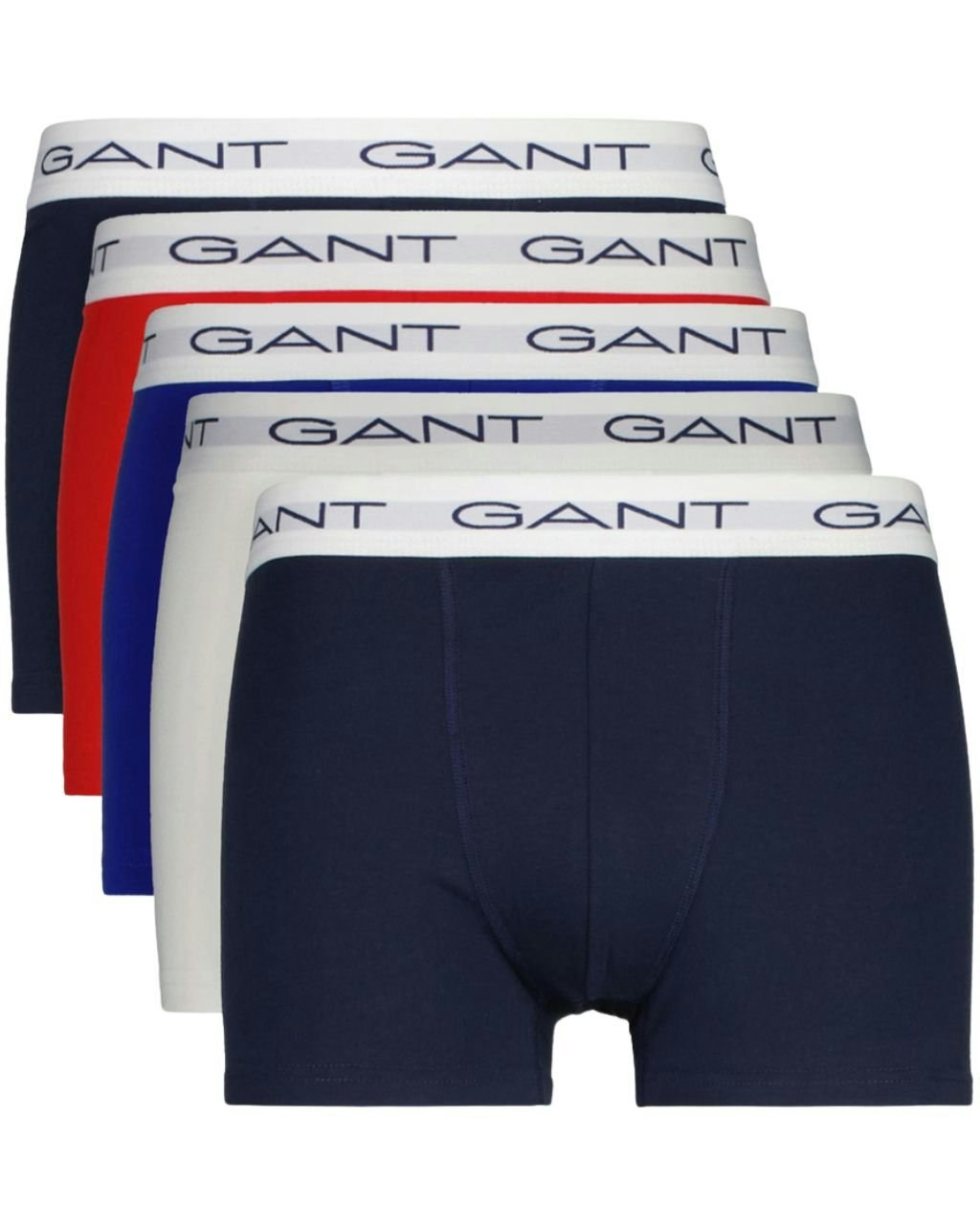 Gant White/Red 5-Pack Waistband Boxer Trunks, Red//Navy/Blue/Black - M