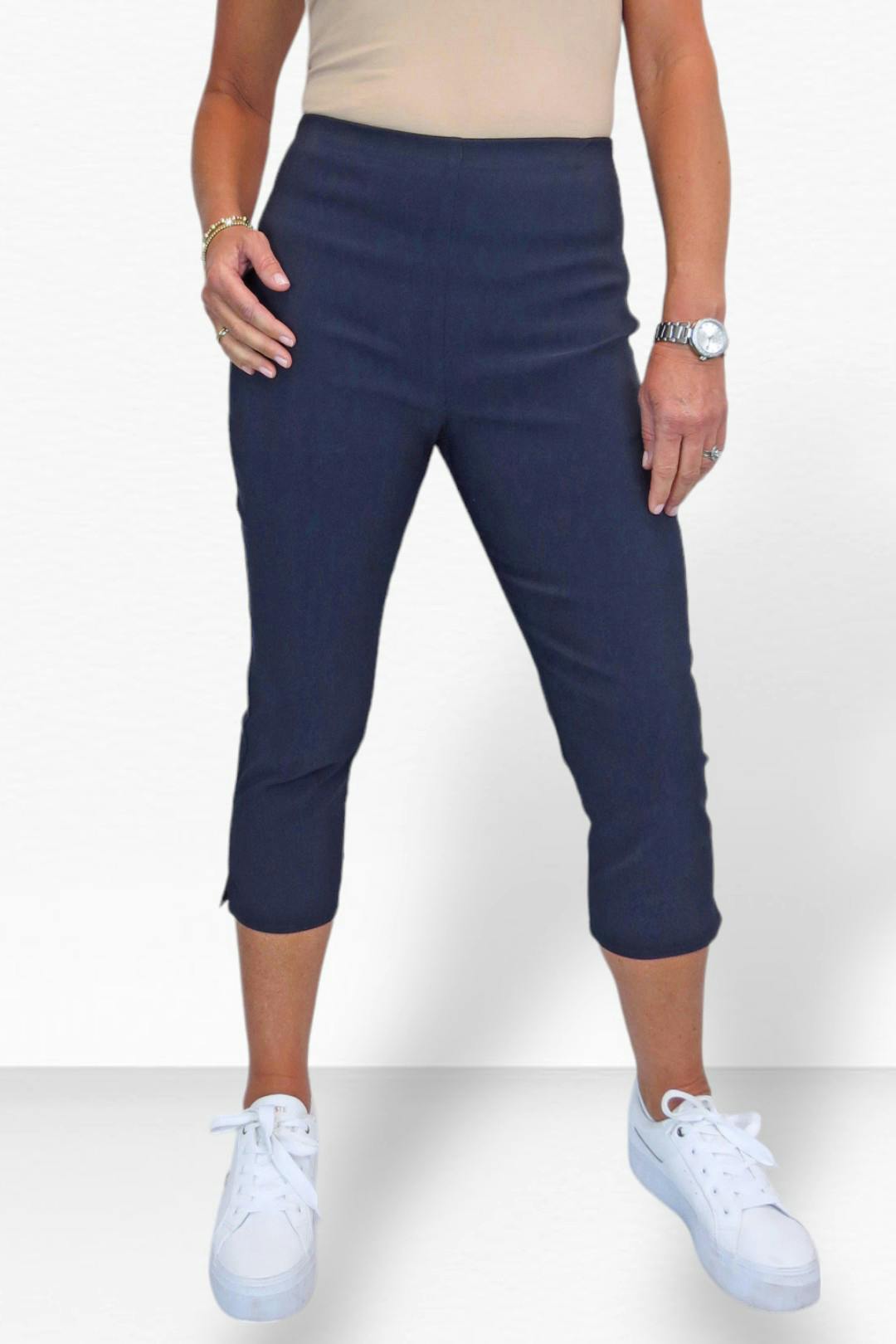 Paulo Due Women's Slim Leg Elastic Waist Cropped Trousers - 18 - Navy