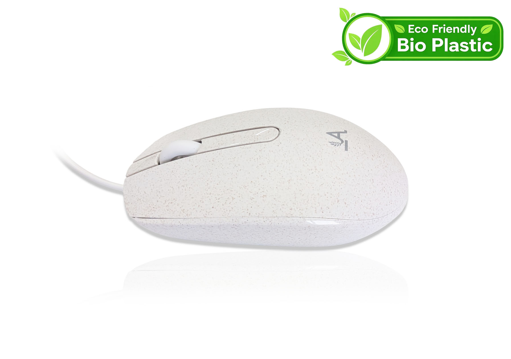 Accuratus White Bio M100 Mouse - Usb Wired Full Size Biodegradable Plant Based Resin Mouse