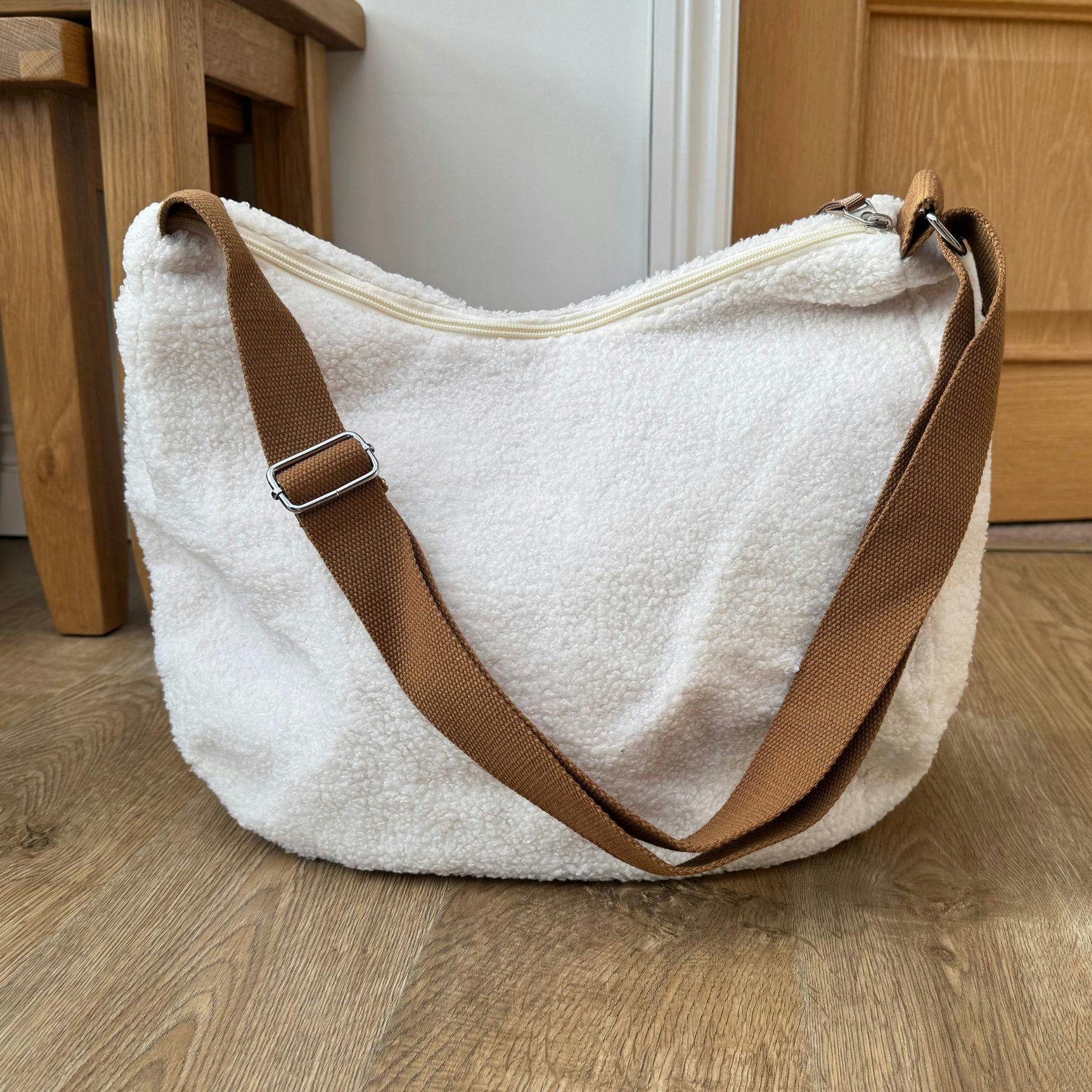 Fores Collection White Teddy Slouch Large Tote Bag With Adjustable Shoulder Strap