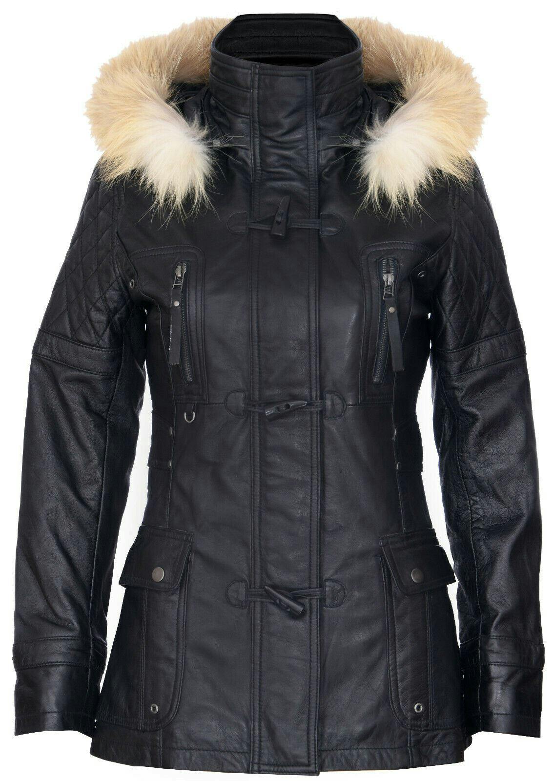 Infinity Leather Women's Black Quilted Leather Hooded Parka Jacket-Northampton - Uk 2XL/18 | Eu 44 | Us 14