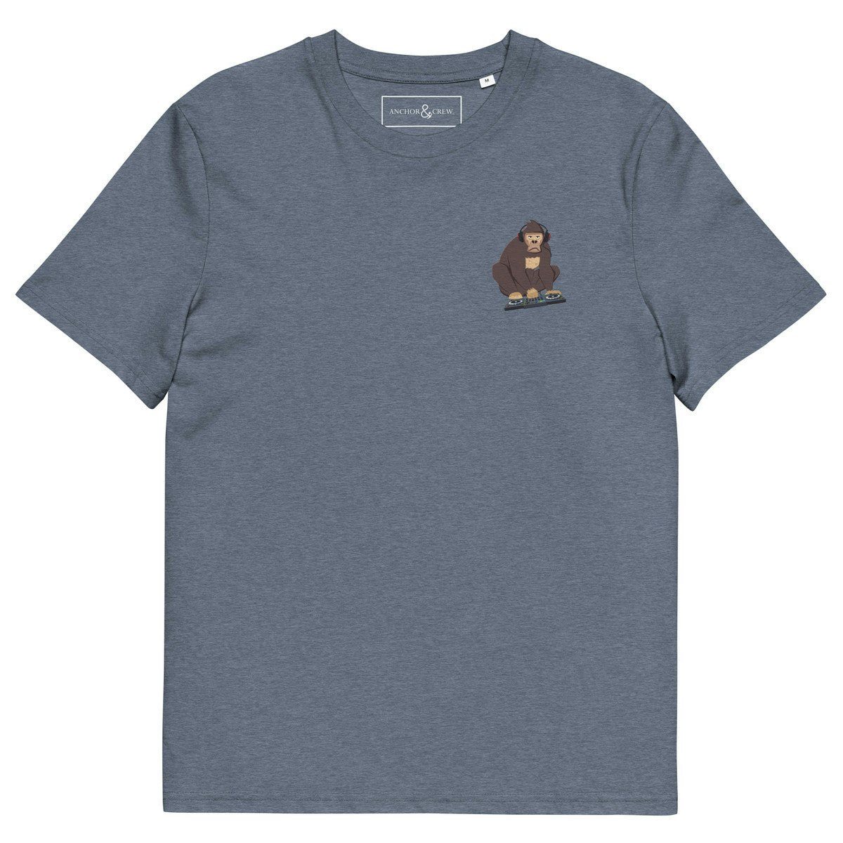 Anchor & Crew Dark/Blue The Dj Monkey Organic Cotton Embroidered T-Shirt - 2XL - Heather