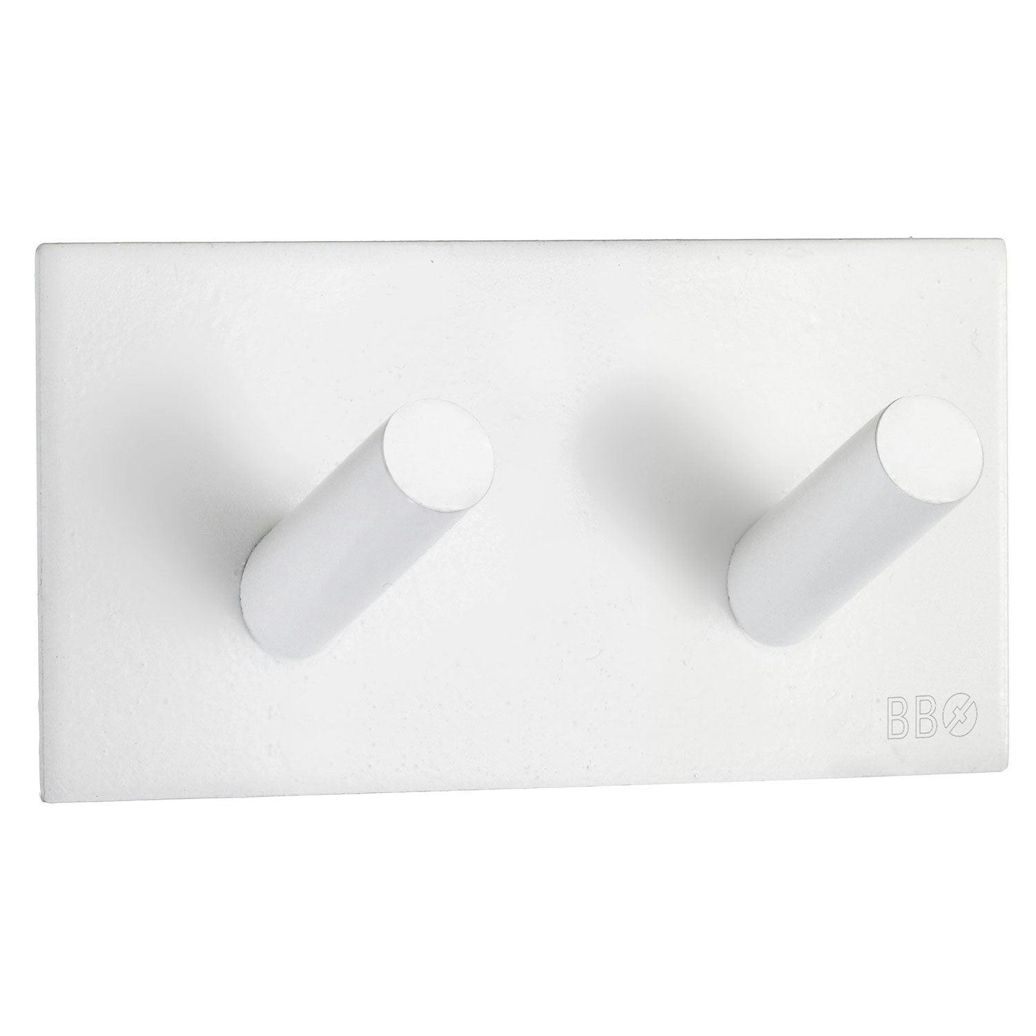 Rackhams White Stainless Steel Double Towel Hook (90 X 45Mm) Self Adhesive Bathroom Wall Mounted
