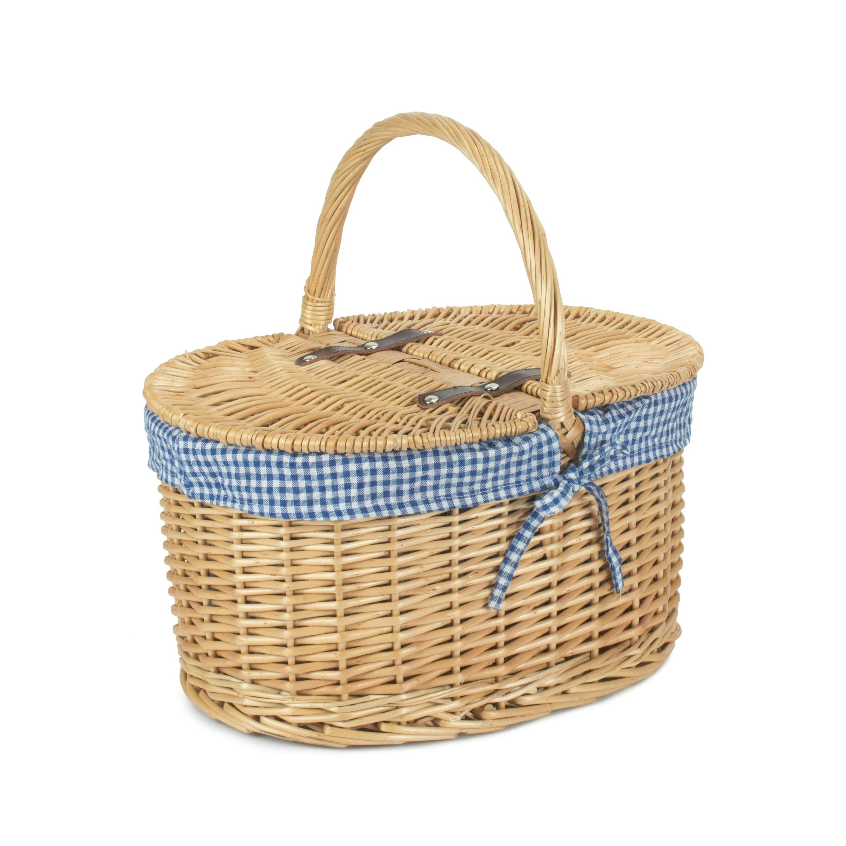 Rackhams Blue Gingham Lining Oval Butterfly Lidded Picnic Basket - Checked
