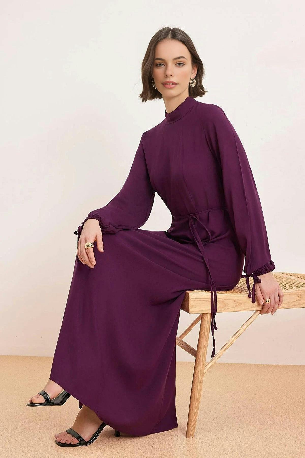 Wovcor Purple Unlined Plain Woven Shally Dress - 14