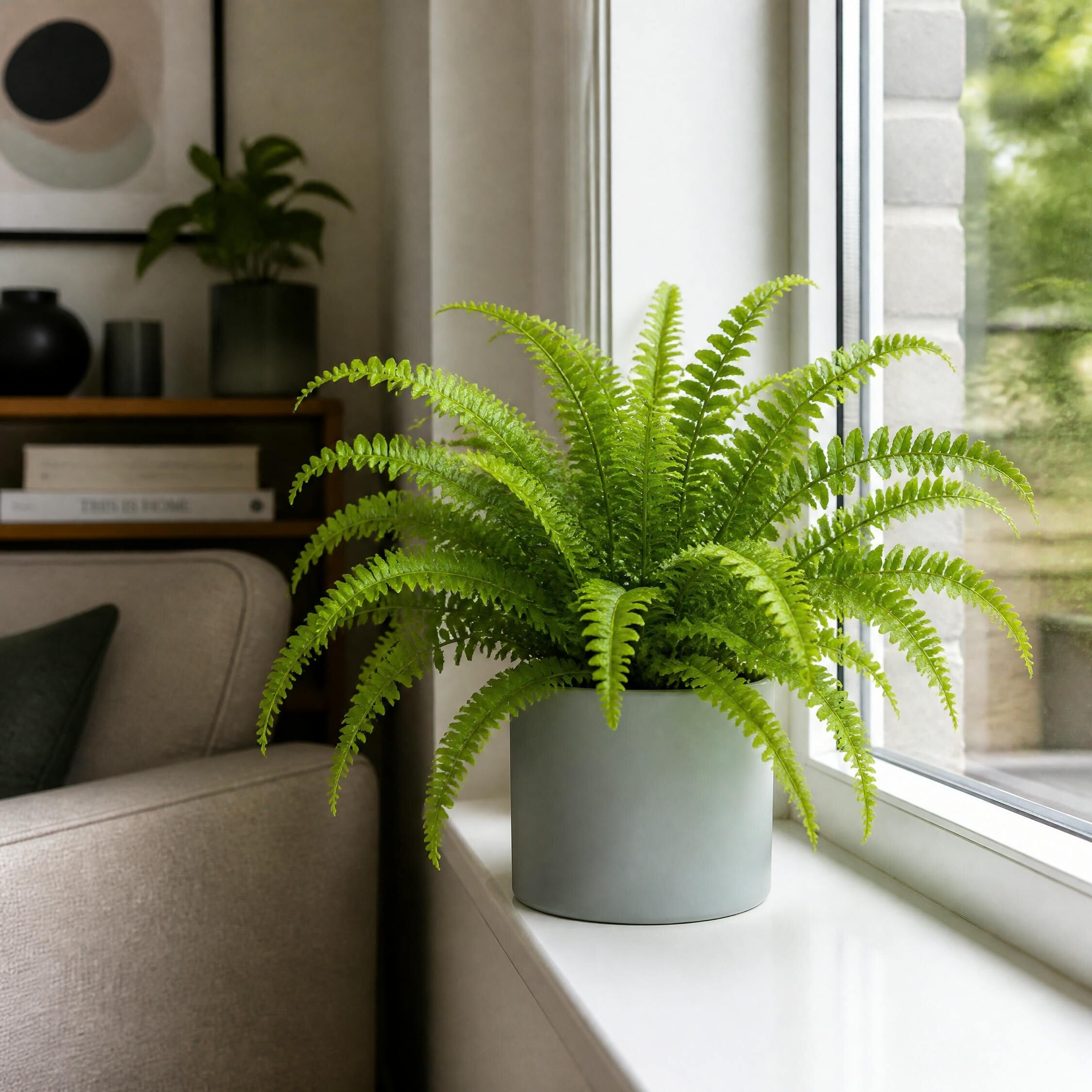 - Nephrolepis Boston Fern 12Cm Pot In Matt Grey Ceramic Pot - Image 2