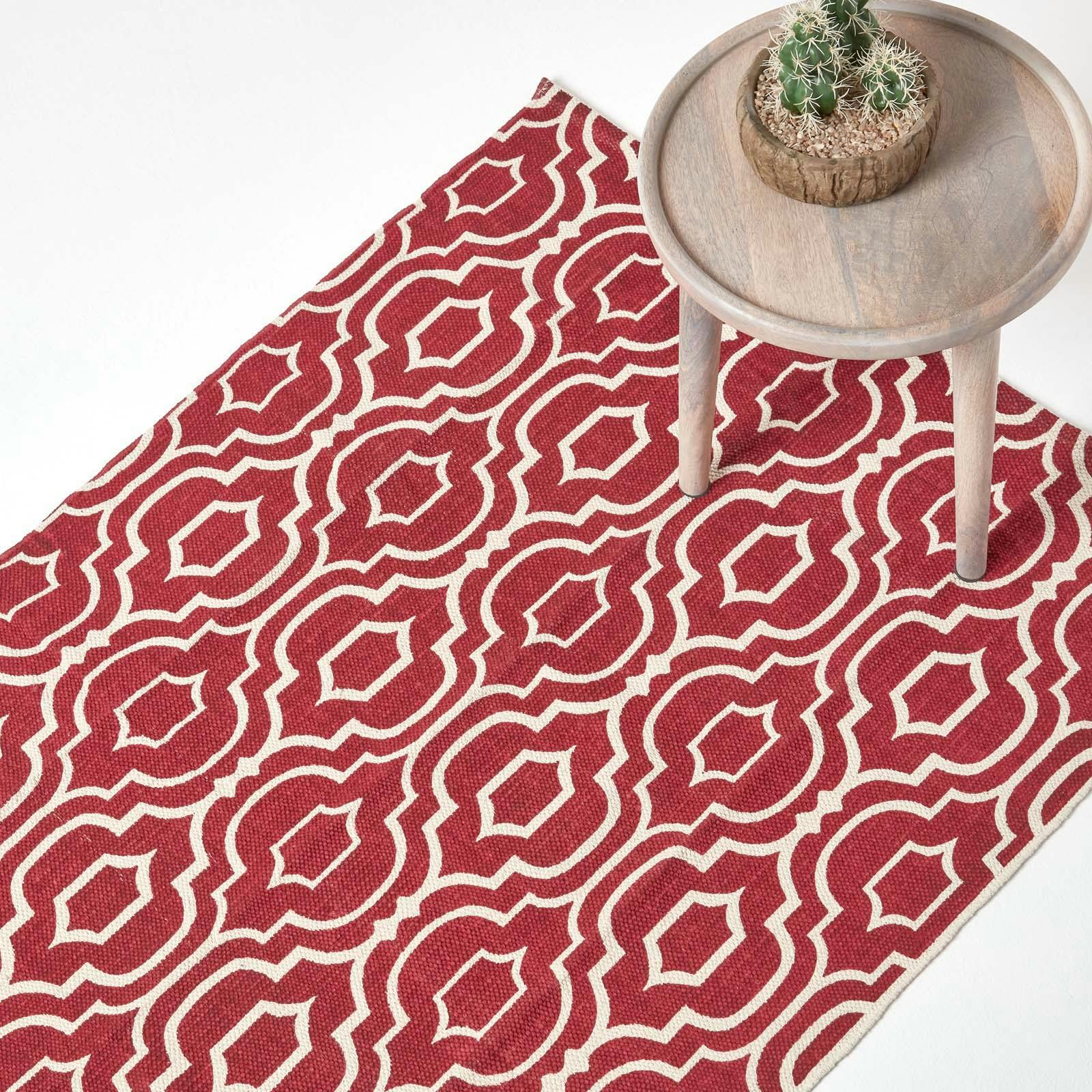 Rackhams Red Riga 100% Cotton Printed Patterned Rug - 120 X 170 Cm