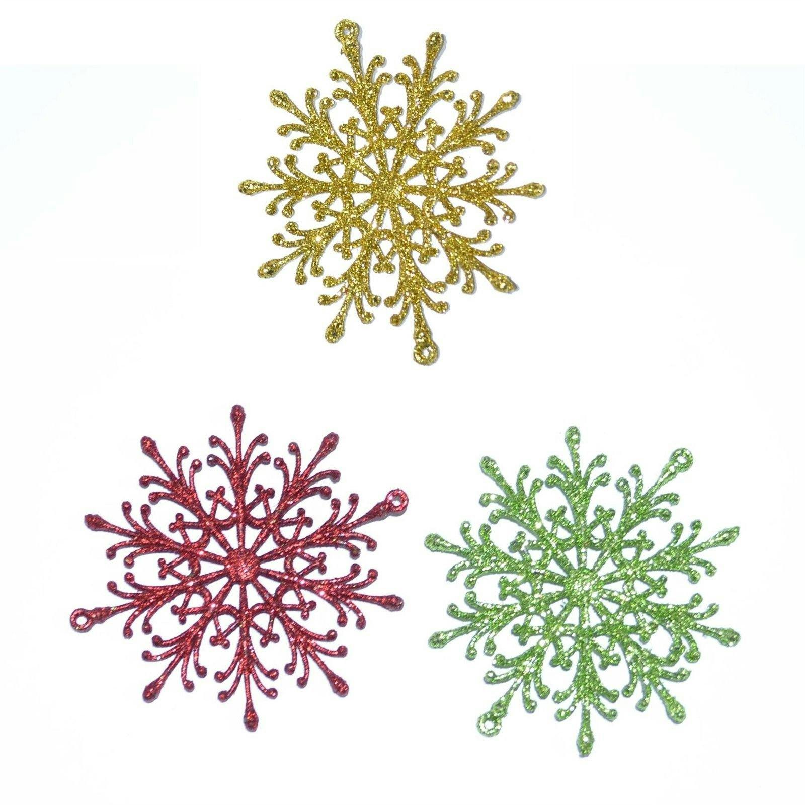 Shatchi Red/Green/Gold 3Pcs Glitter Snowflake Christmas Hanging Decorations In And