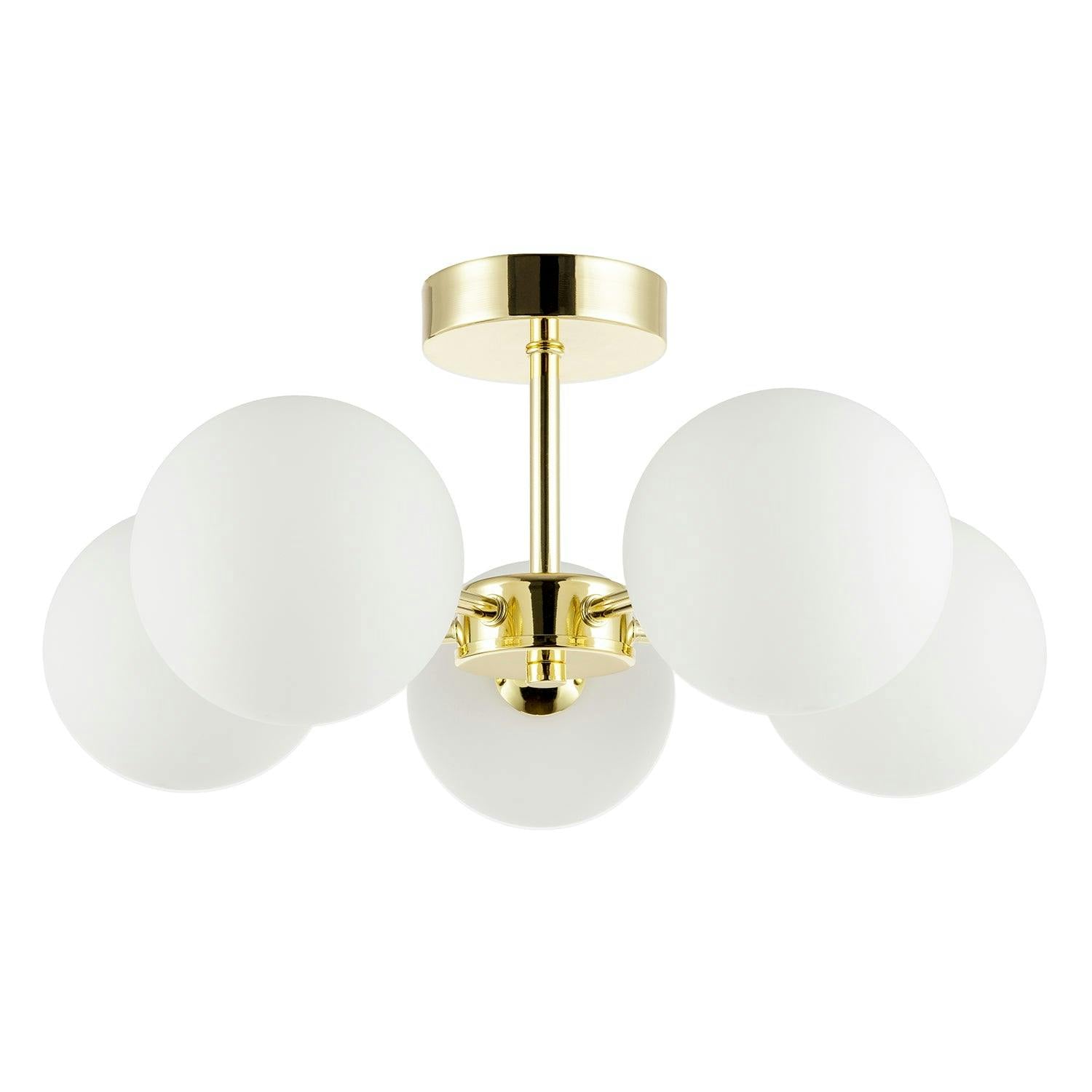 Happy Homewares Gold/Light/White Chic Polished 5-Arm Ceiling With Globe Glass Shades