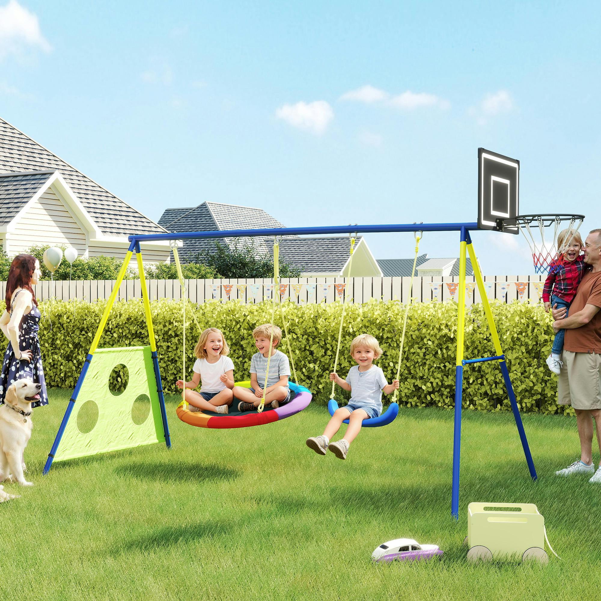 Aiyaplay 4-In-1 Kids Swing Set With Swing, Basketball Hoop, Football Goal - Multicolour - 1 - 288 X 160 X 220 Cm