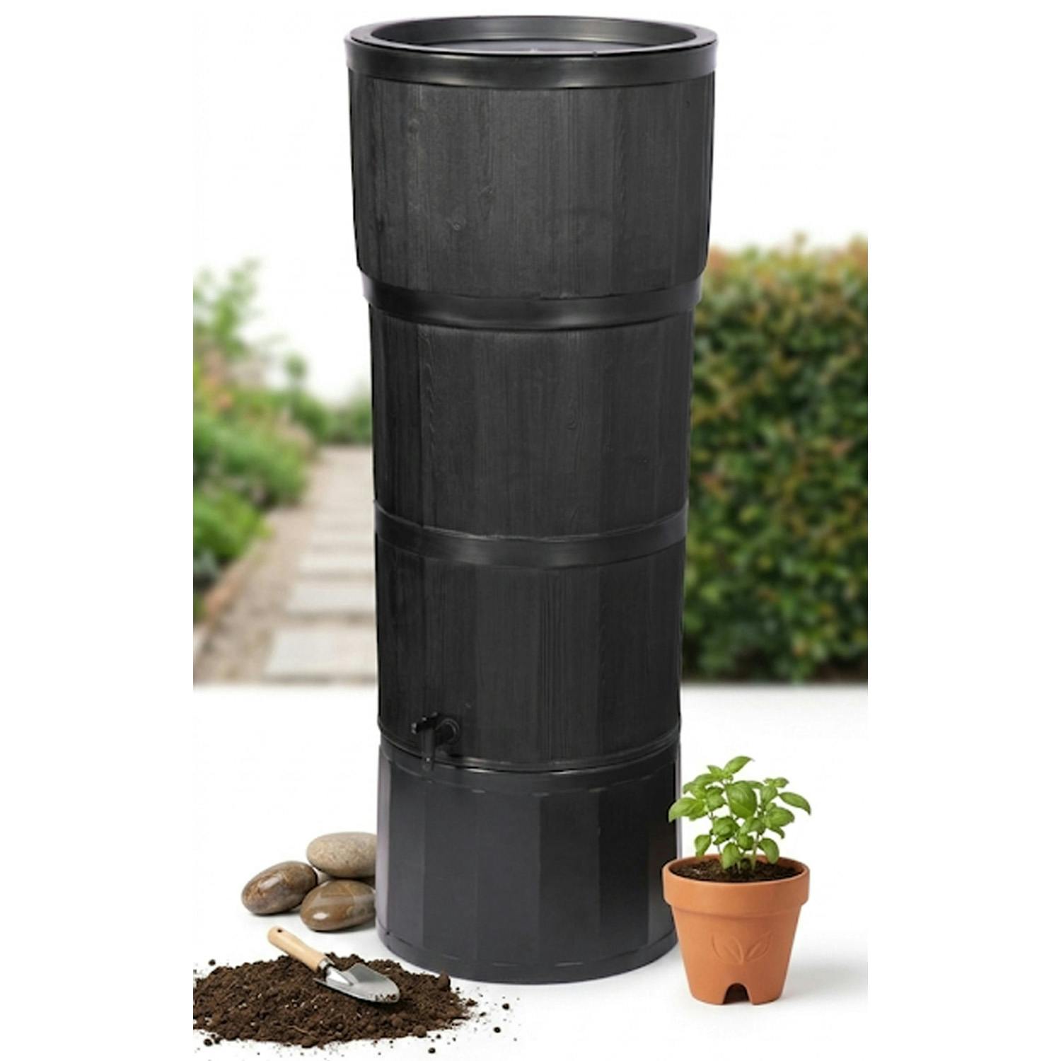 Storm Trading Group Black Xl 150L Oak Wood Effect Water Butt With Stand, Tap, Rain Diverter & Lid