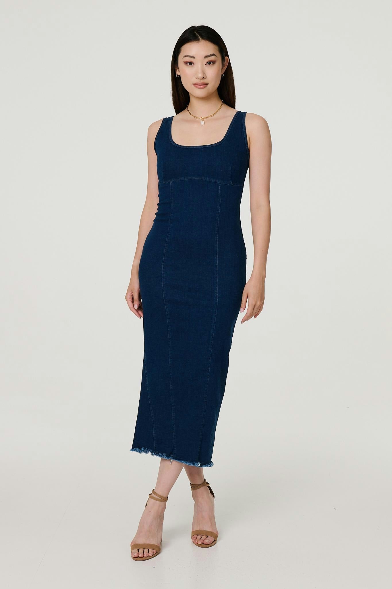 Izabel London Blue Denim Bodycon Midi Dress - 10