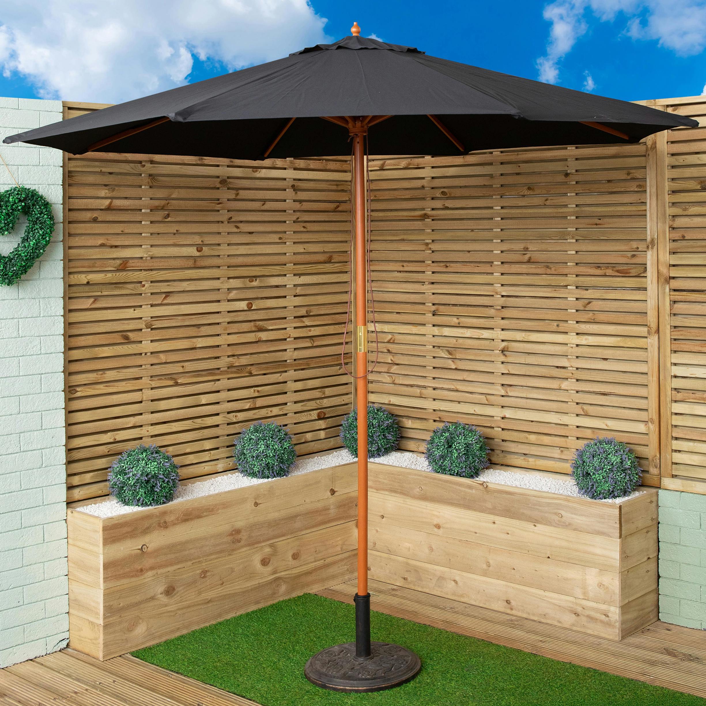 Samuel Alexander Black 2.7M Outdoor Wooden Garden Parasol Sun Shade With Carry Bag In