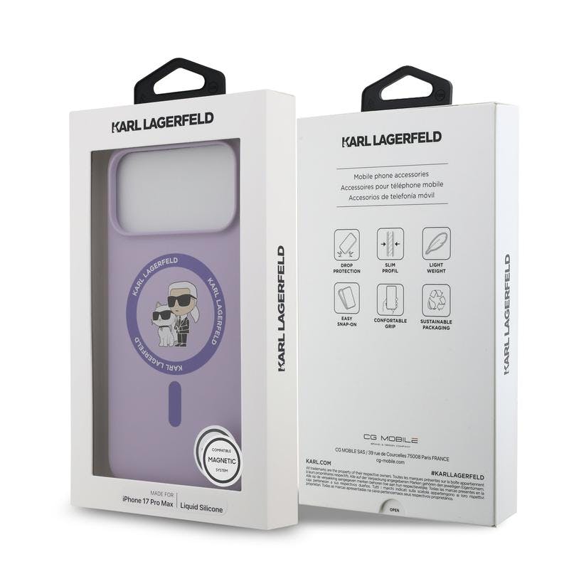Karl Lagerfeld Purple Liquid Silicone Karl And Choupette With Magsafe Case For Iphone 17 Pro Max 6.9" - Klhmp17lscmkcrhu