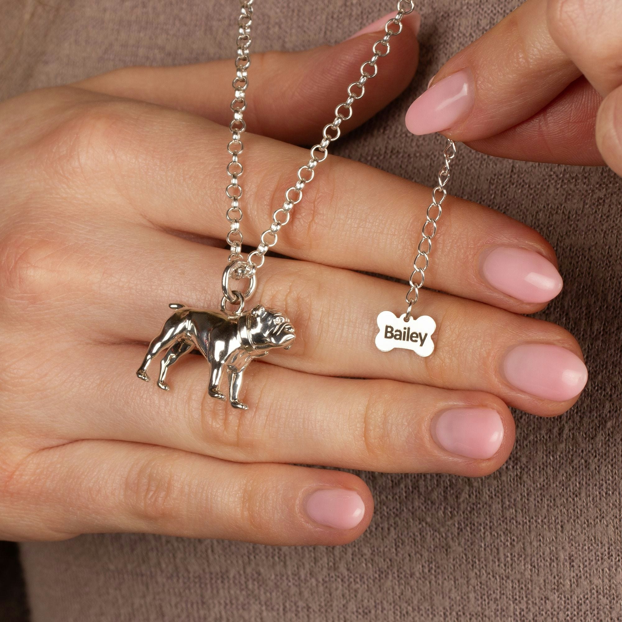 Mylee London Silver Extra Large English Bulldog Necklace - Personalised - Yes