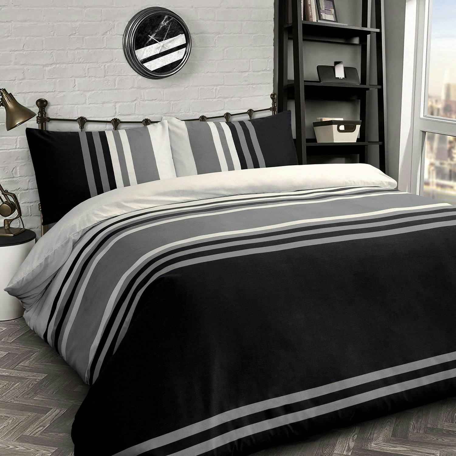 Velosso Black Tonal Printed Cotton Blend Duvet Cover And Pillowcase Set - Single