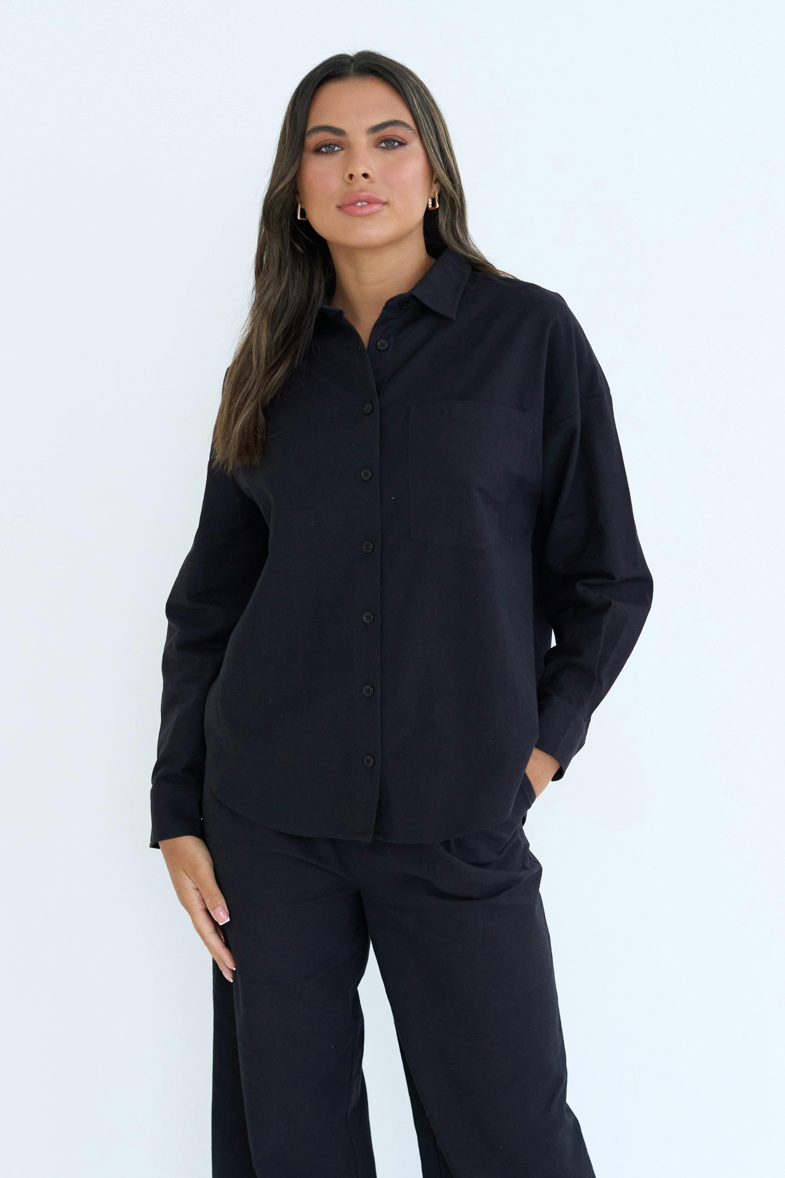 Urban Bliss Black Linen Blend Oversized Shirt - 8
